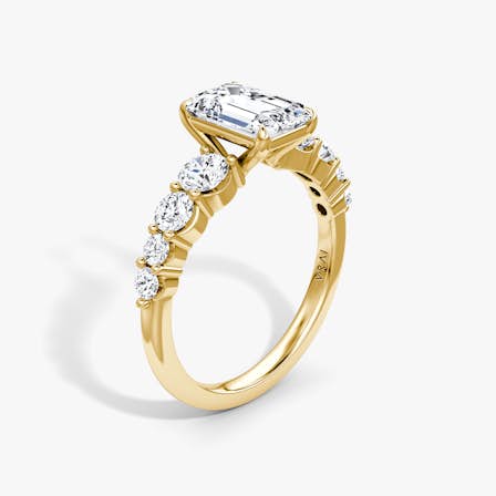 Graduated Band Emerald Diamond Ring