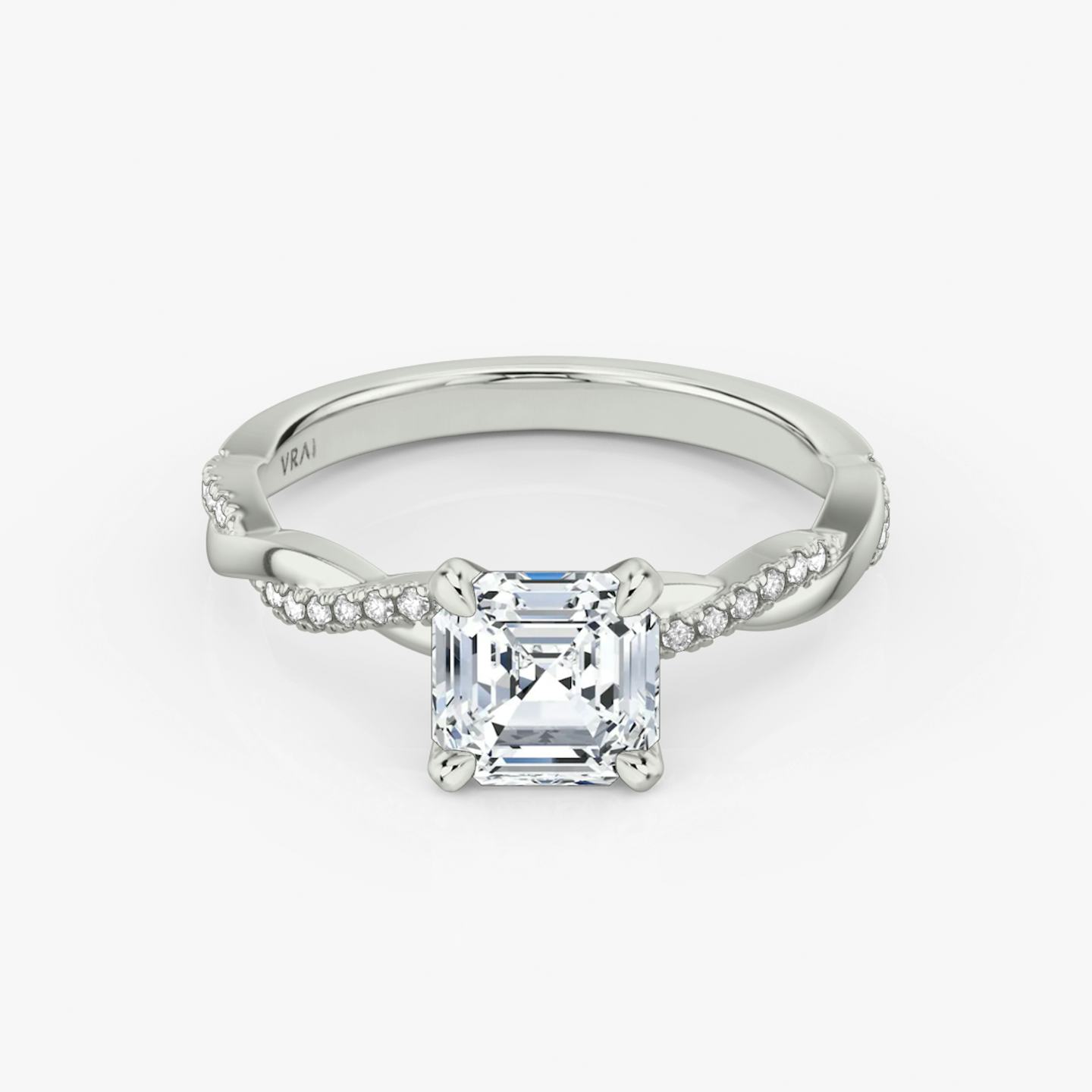 The Twisted Classic | Asscher | Platinum | Band: Pavé | Diamond orientation: vertical | Carat weight: See full inventory