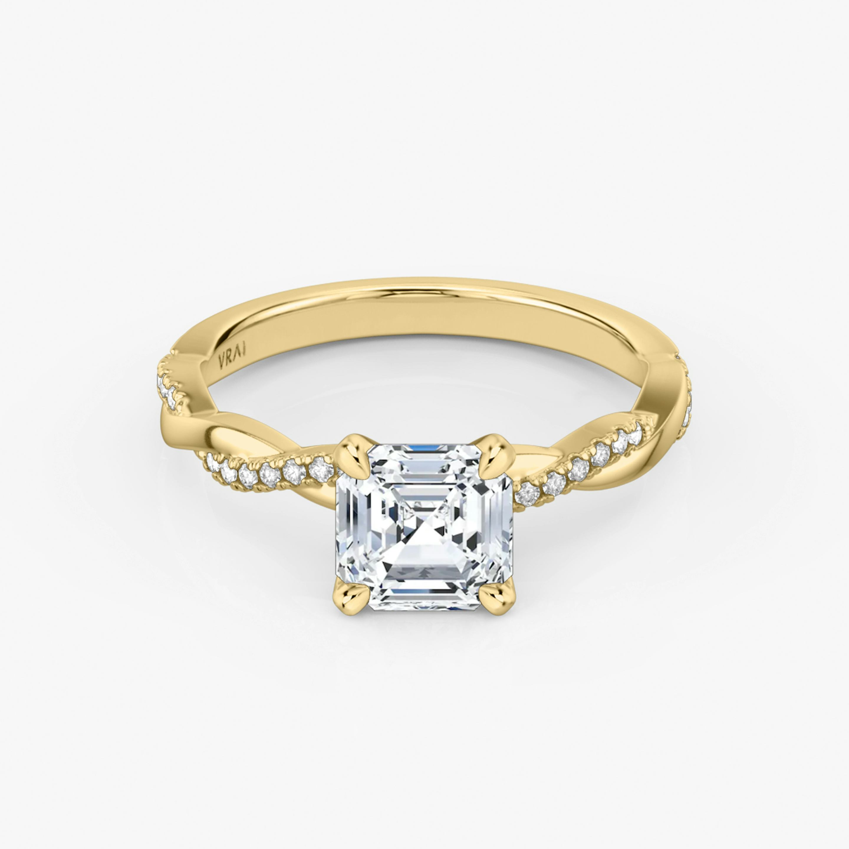 The Twisted Classic | Asscher | 18k | 18k Yellow Gold | Band: Pavé | Diamond orientation: vertical | Carat weight: See full inventory