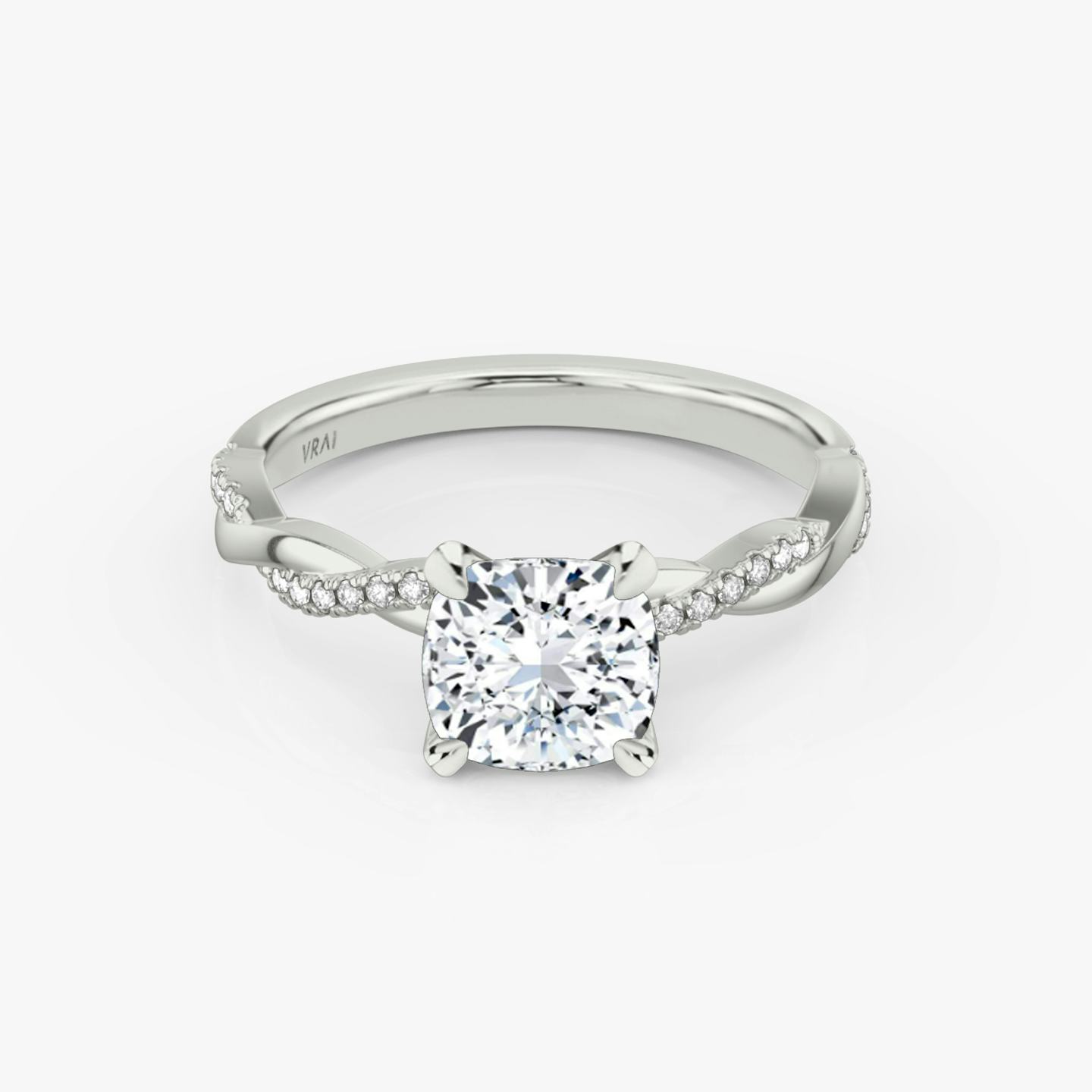 The Twisted Classic | Pavé Cushion | Platinum | Band: Pavé | Diamond orientation: vertical | Carat weight: See full inventory