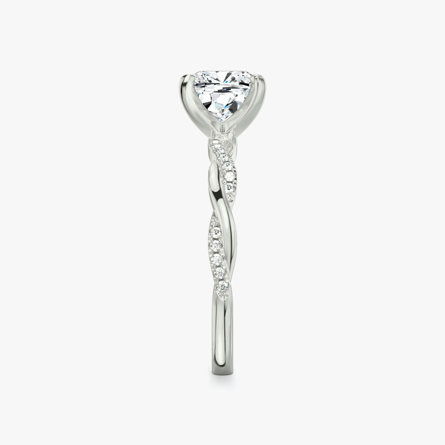 The Twisted Classic | Pavé Cushion | Platinum | Band: Pavé | Diamond orientation: vertical | Carat weight: See full inventory