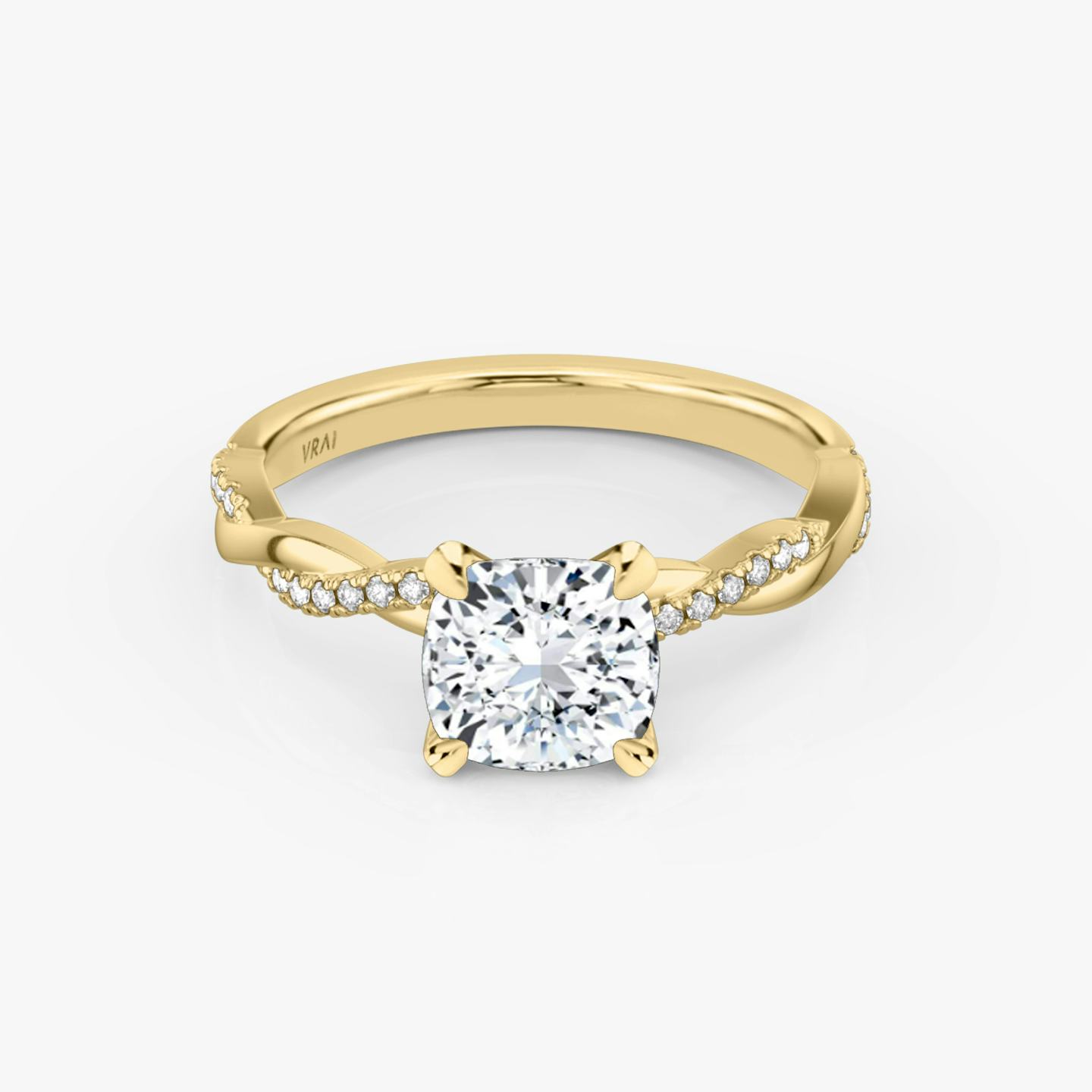 The Twisted Classic | Pavé Cushion | 18k | 18k Yellow Gold | Band: Pavé | Diamond orientation: vertical | Carat weight: See full inventory