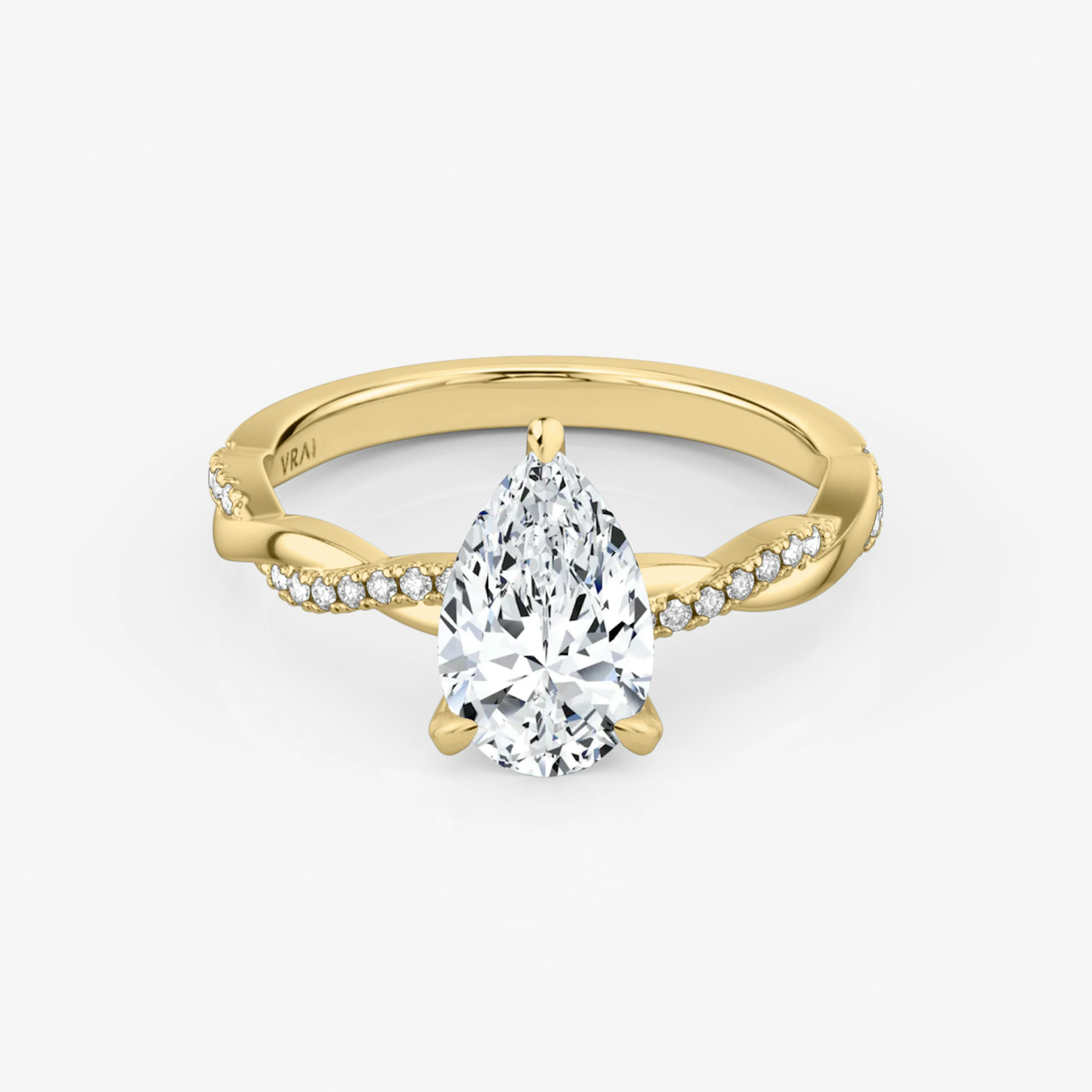 The Twisted Classic | Pear | 18k | 18k Yellow Gold | Band: Pavé | Diamond orientation: vertical | Carat weight: See full inventory
