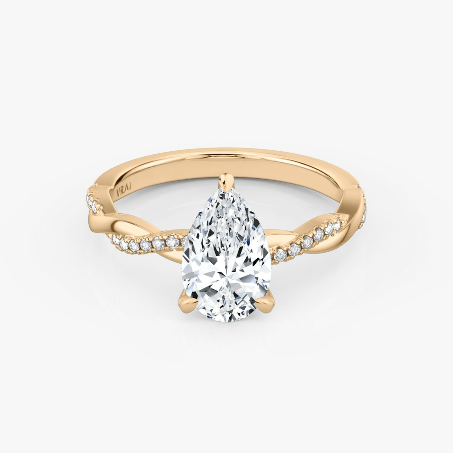The Twisted Classic | Pear | 14k | 14k Rose Gold | Band: Pavé | Diamond orientation: vertical | Carat weight: See full inventory