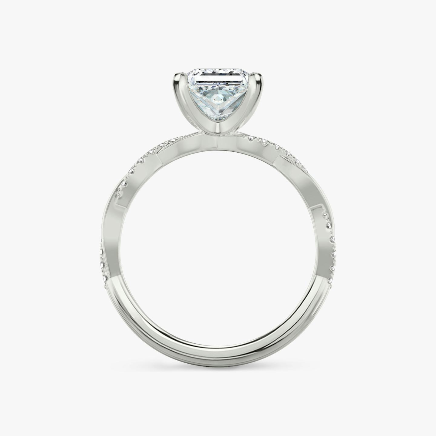 profile view of twisted classic engagement ring princess pave white gold