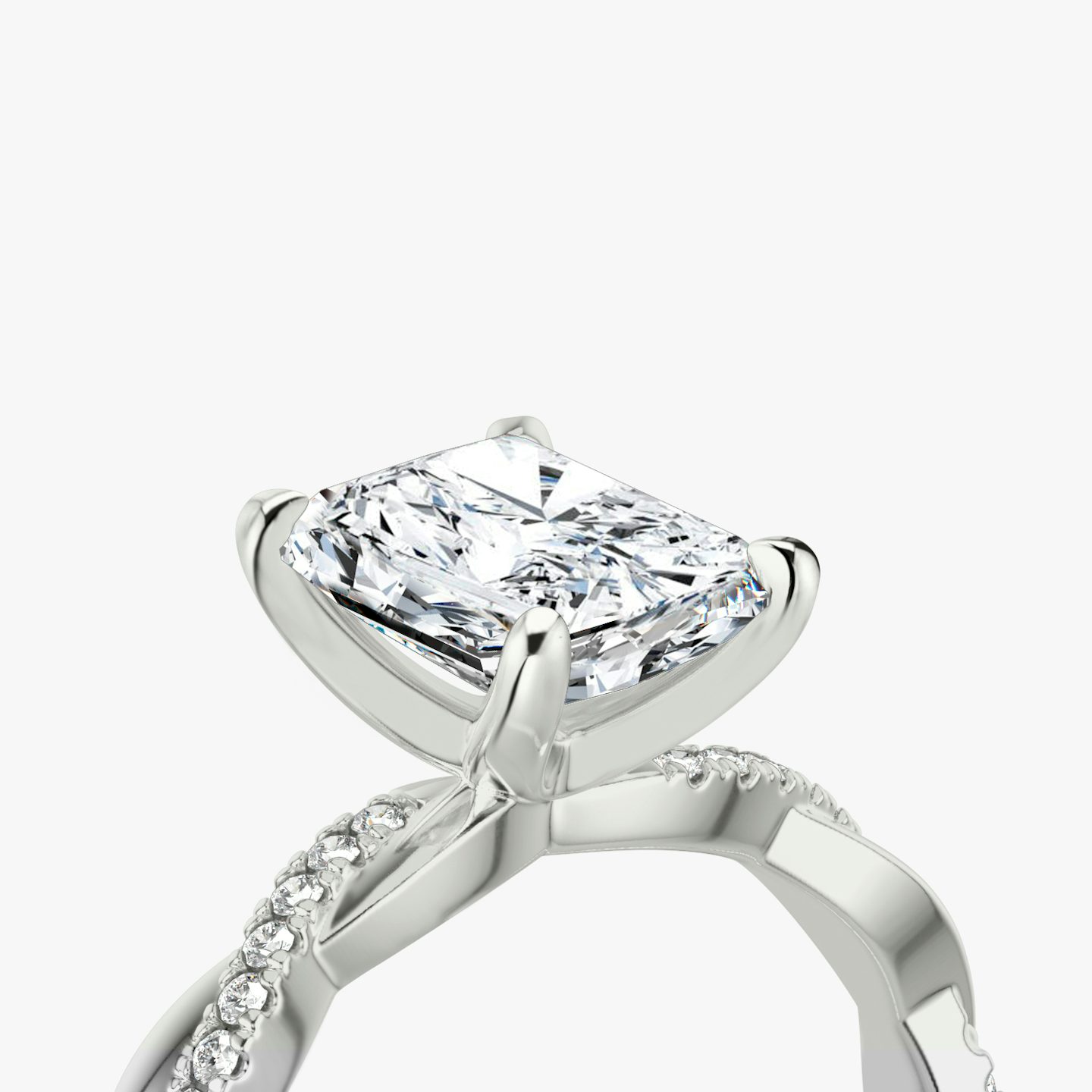 The Twisted Classic | radiant | 18k | white-gold | bandAccent: pave-twisted | diamondOrientation: vertical | caratWeight: other