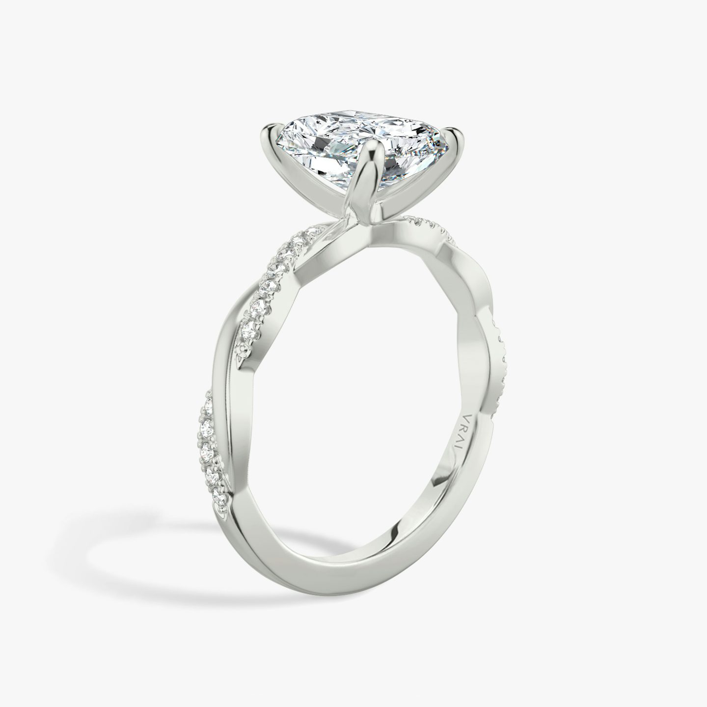 The Twisted Classic | radiant | 18k | white-gold | bandAccent: pave-twisted | diamondOrientation: vertical | caratWeight: other