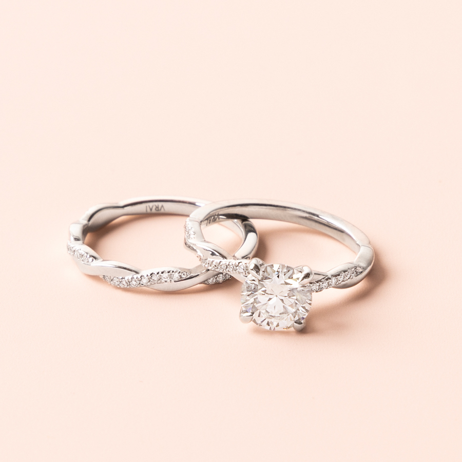 Twisted wedding band sales with engagement ring