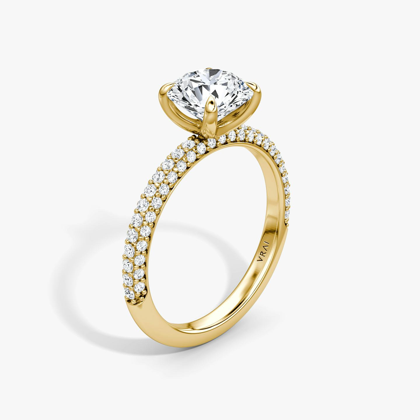 Bague de fiançailles Pavé Dome | Rond Brillant | 18k | Or jaune 18 carats | Poids en carats: 1 | Orientation du diamant: vertical