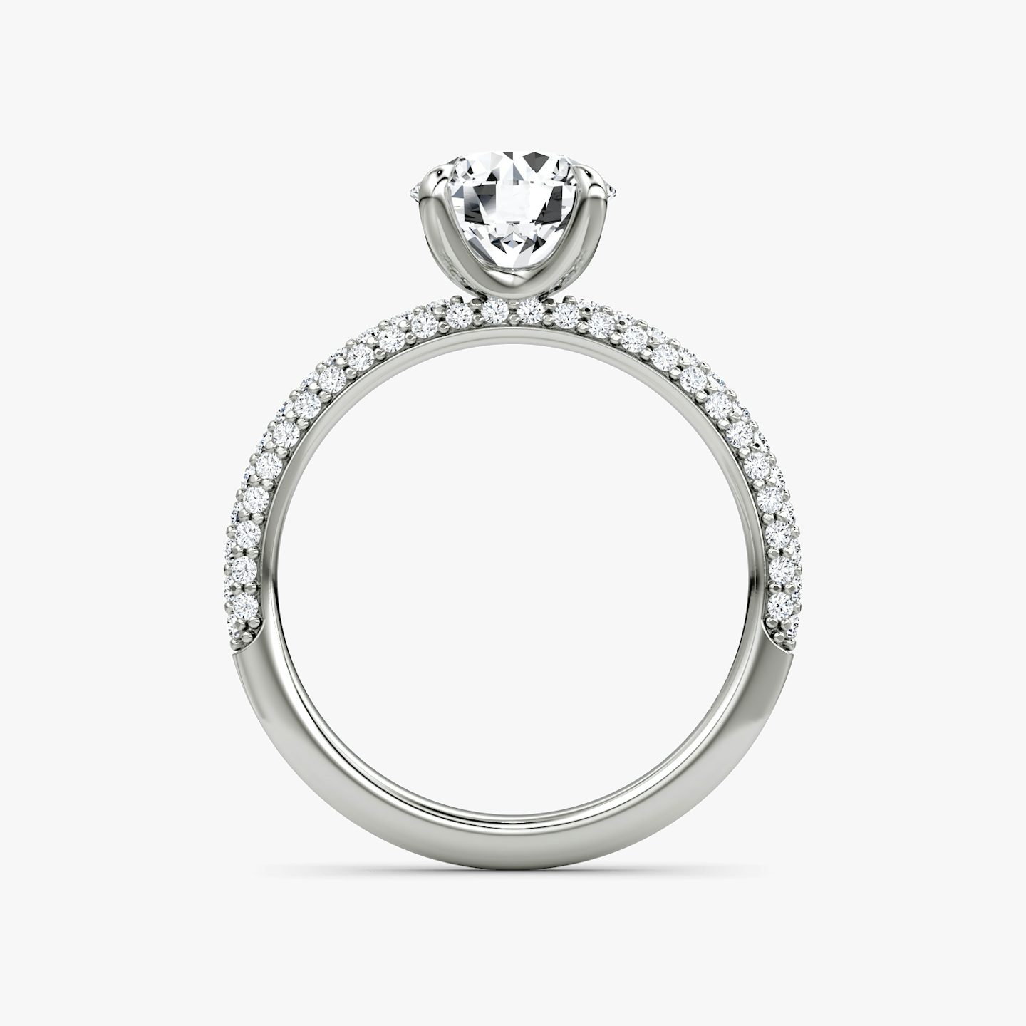 The Pavé Dome | Round Brilliant | Platinum | Band: Pavé | Carat weight: See full inventory | Diamond orientation: vertical