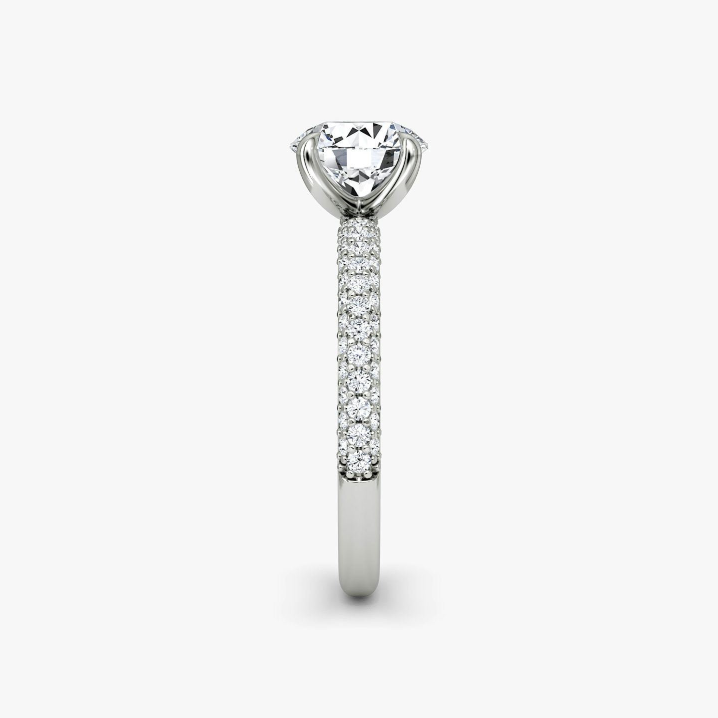 The Pavé Dome | Round Brilliant | Platinum | Band: Pavé | Carat weight: See full inventory | Diamond orientation: vertical
