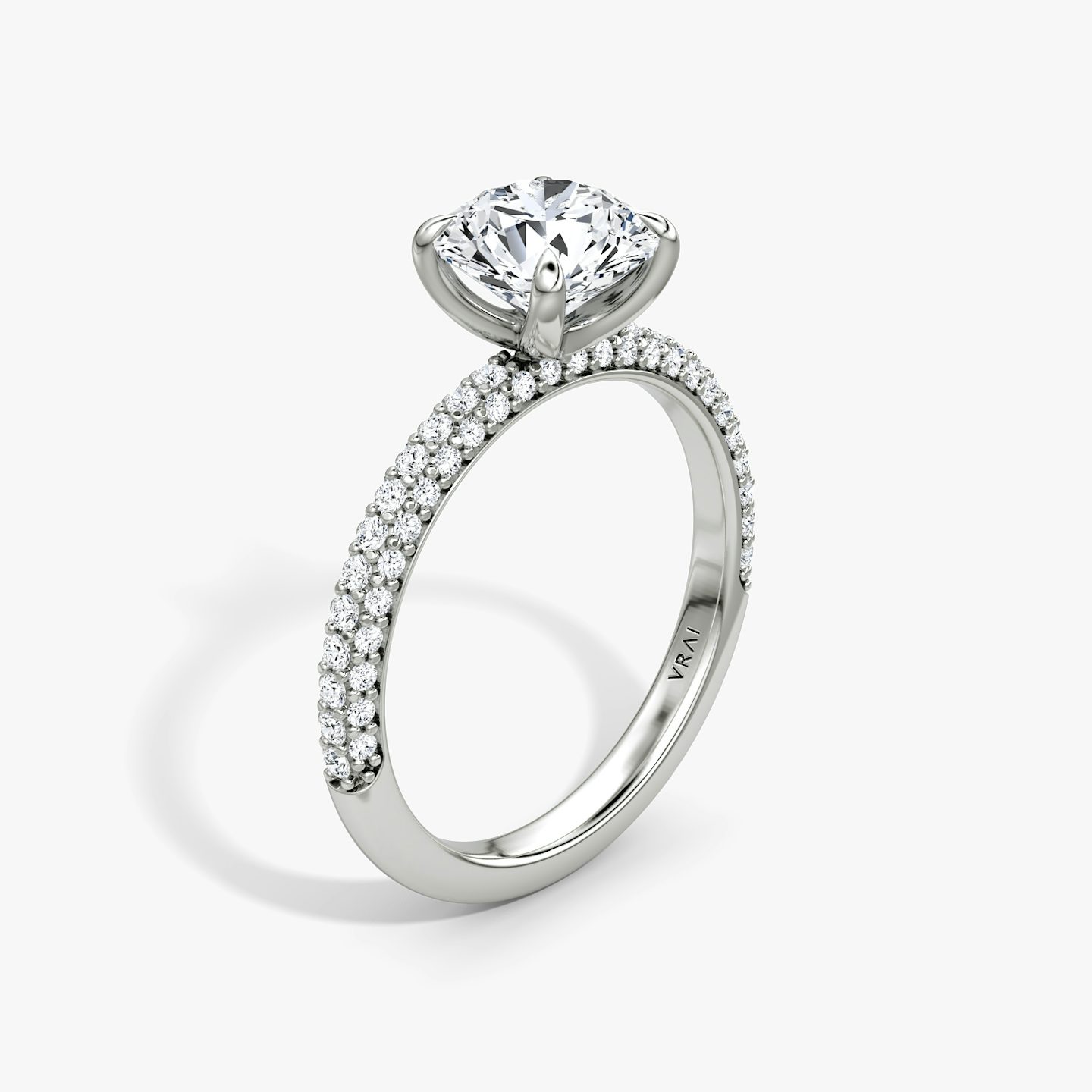 The Pavé Dome | Round Brilliant | Platinum | Carat weight: See full inventory | Diamond orientation: vertical