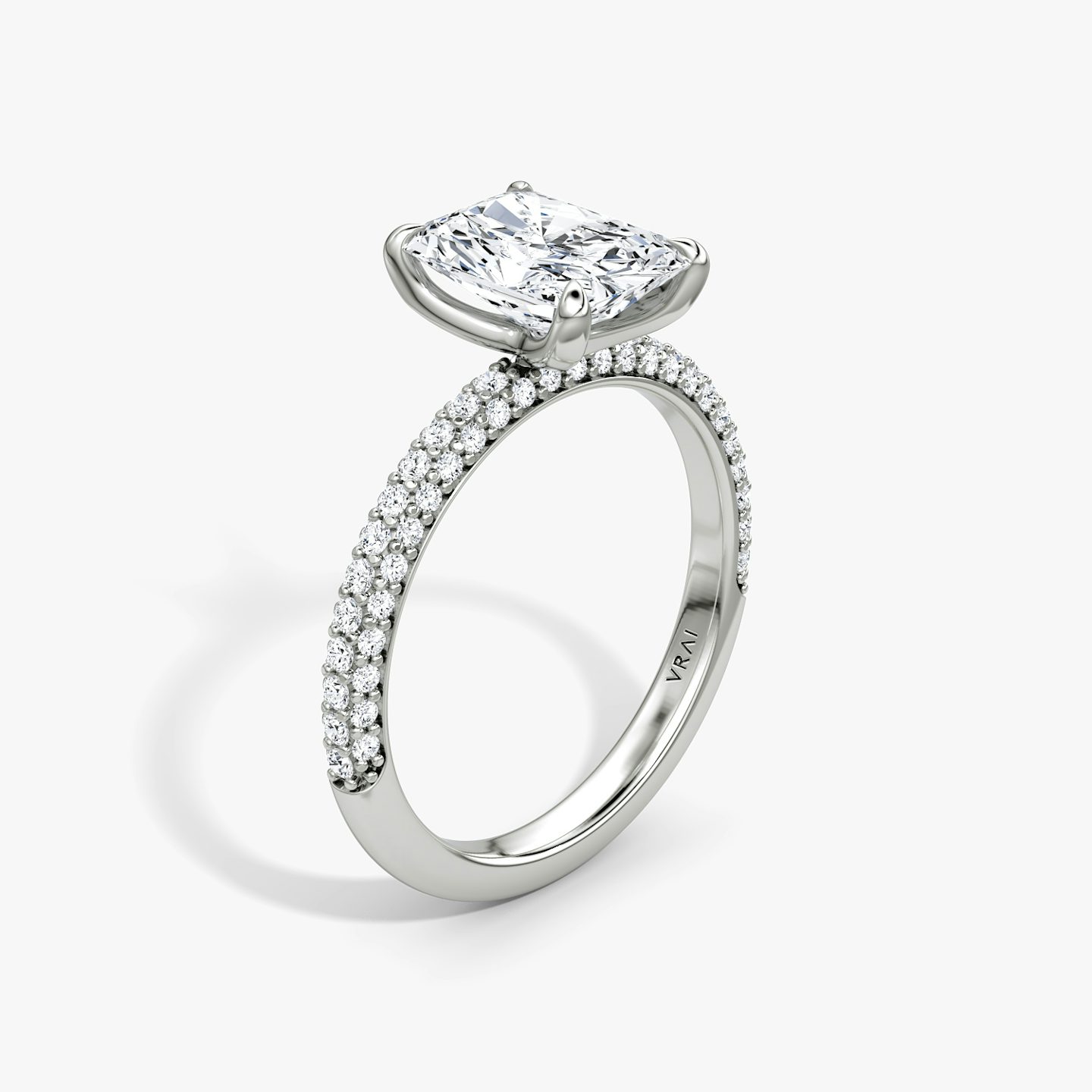 The Pavé Dome | Radiant | 18k | 18k White Gold | Band: Pavé | Diamond orientation: vertical | Carat weight: See full inventory