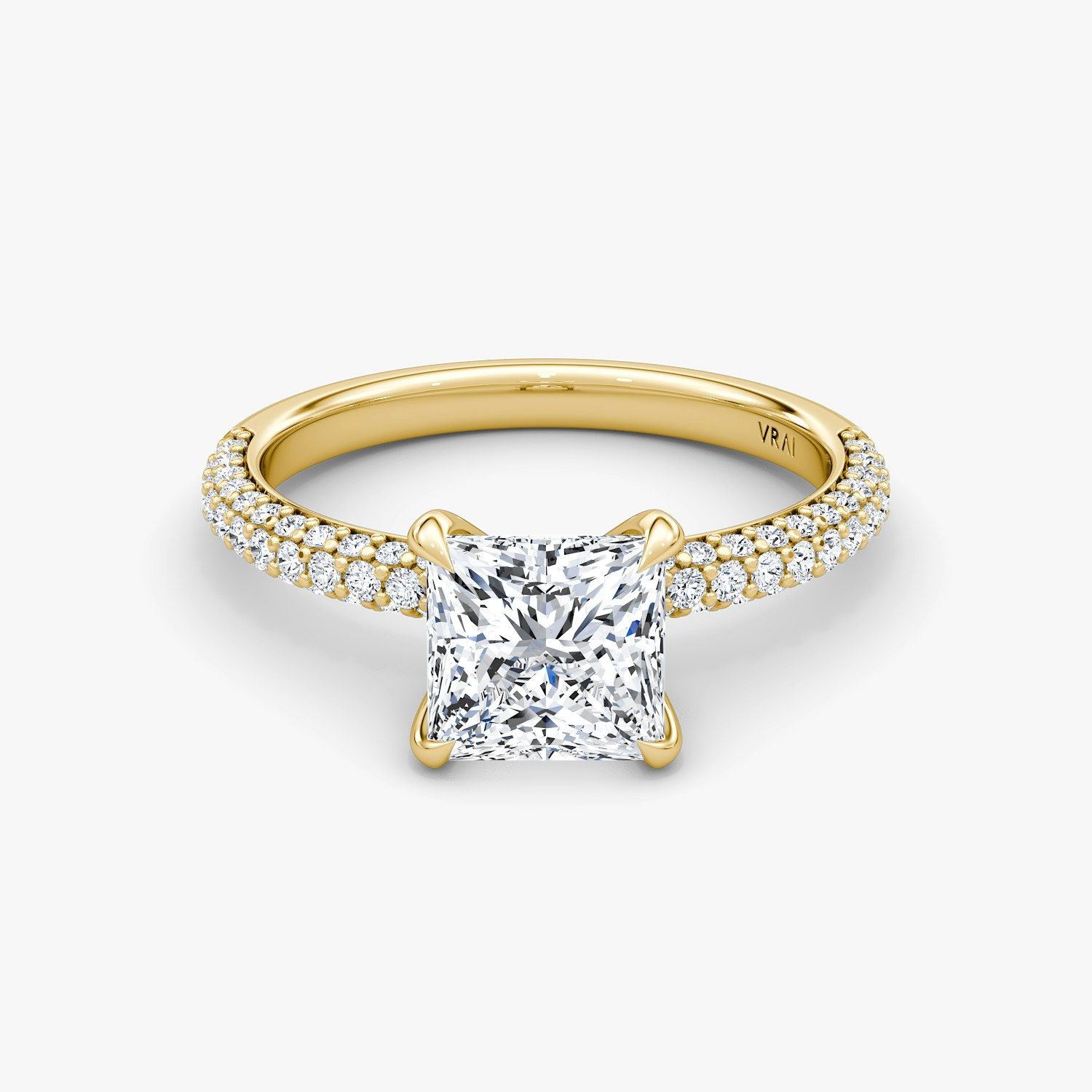Pavé Dome Princess Engagement Ring | 18k Yellow Gold