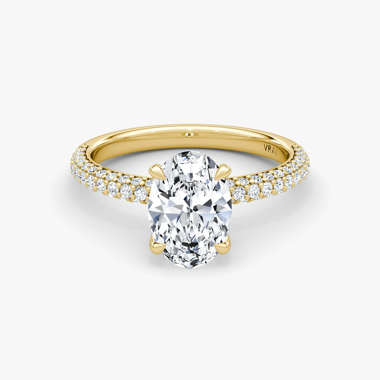 Bague de fiançailles Pavé Dome | Ovale | 18k | Or jaune 18 carats | Orientation du diamant: vertical | Poids en carats: Voir le stock total