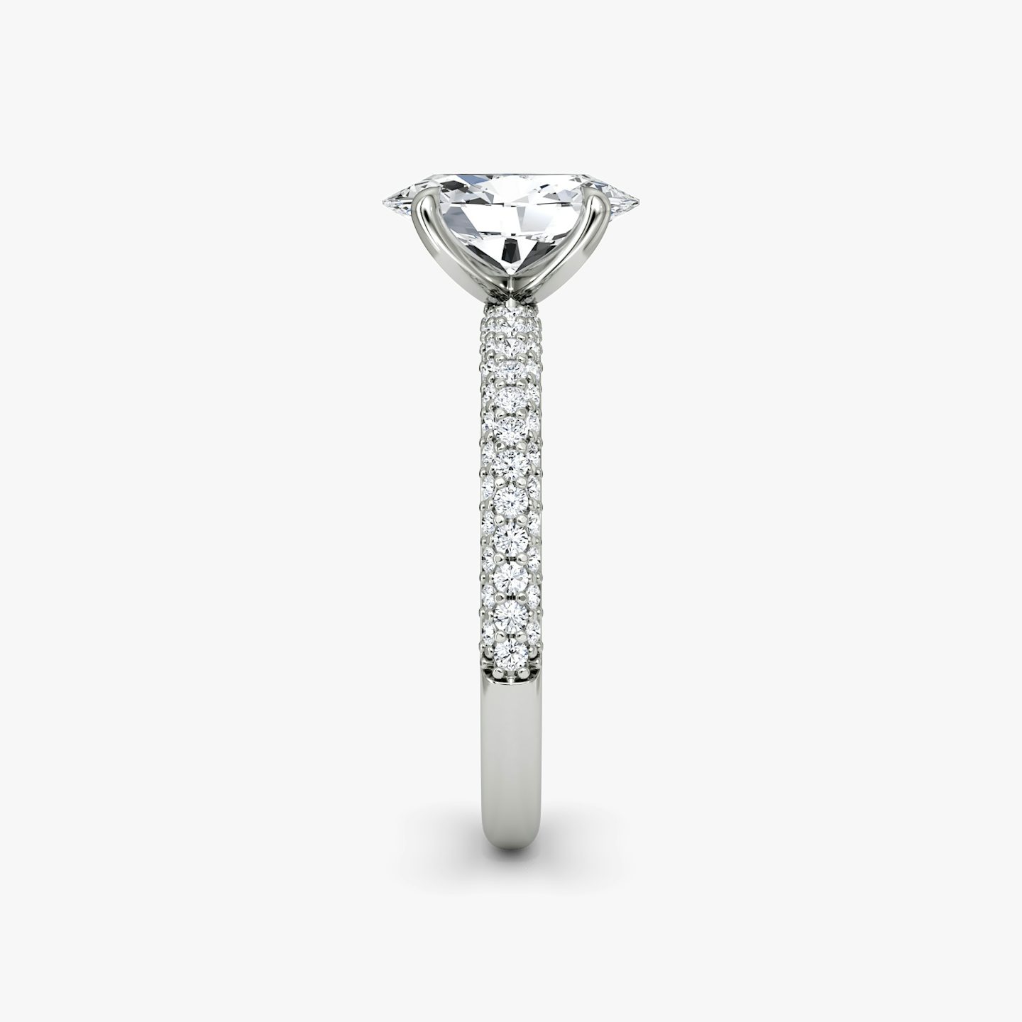 Bague de fiançailles Pavé Dome | Ovale | 18k | Or blanc 18 carats | Orientation du diamant: vertical | Poids en carats: Voir le stock total