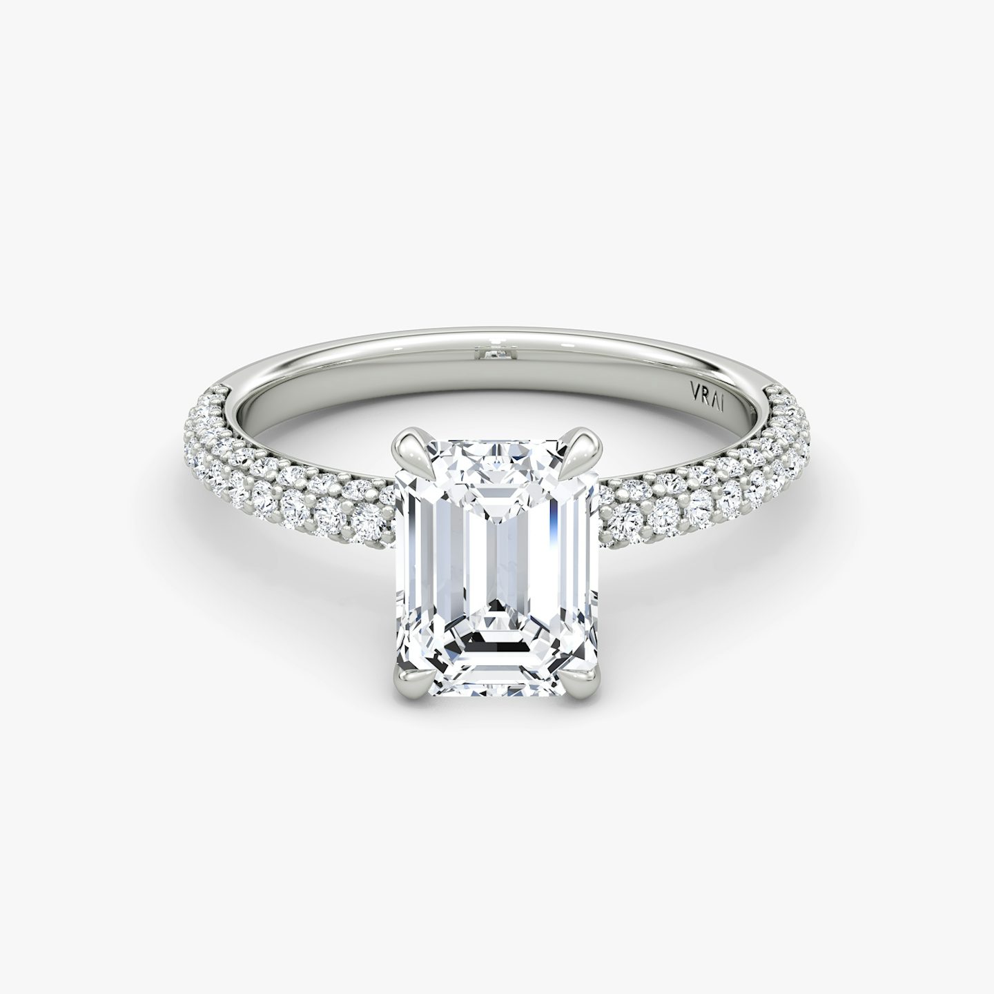The Pavé Dome | Emerald | Platinum | Band: Pavé | Diamond orientation: vertical | Carat weight: See full inventory