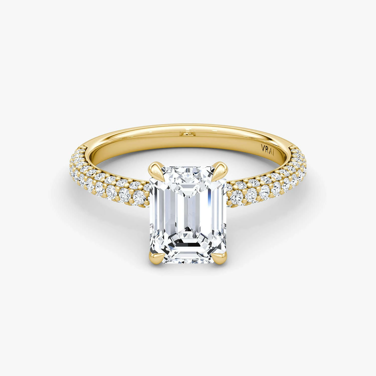 Pavé Dome Emerald Engagement Ring | 18k Yellow Gold