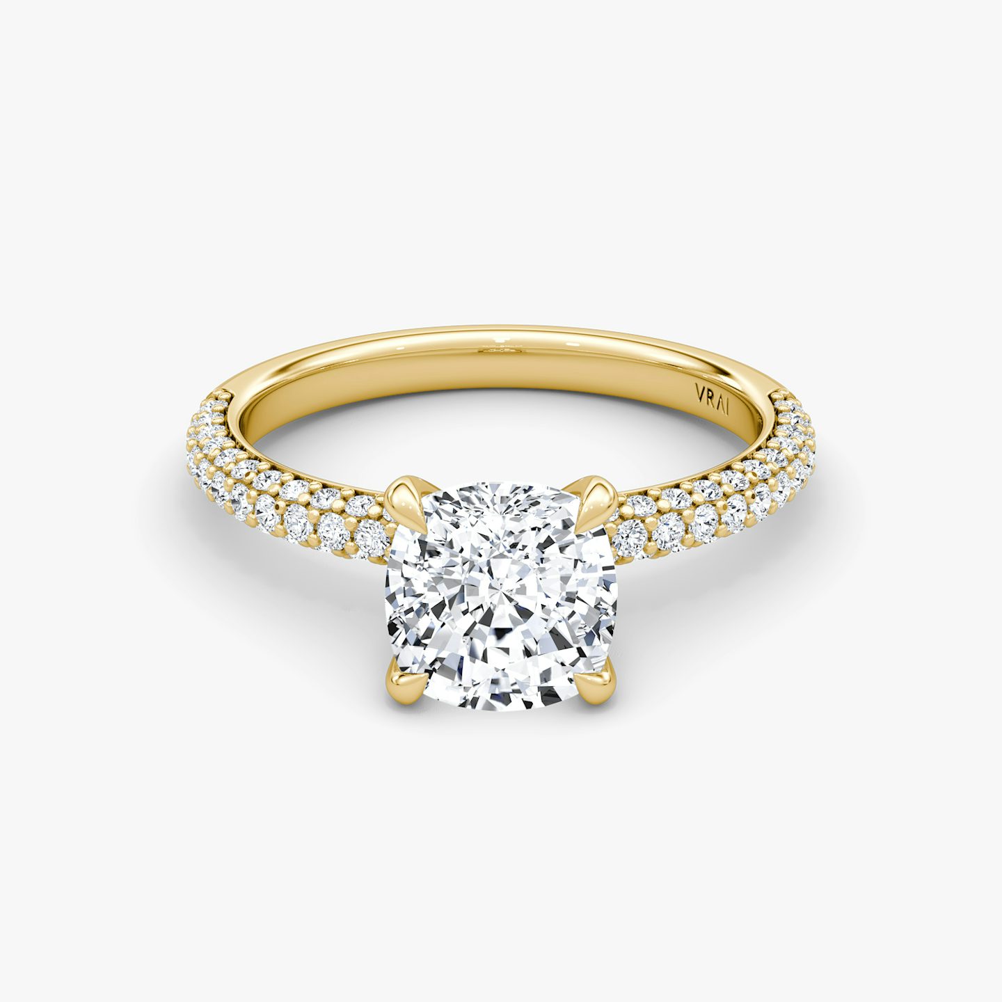 The Pavé Dome | cushion | 18k | yellow-gold | bandAccent: pave | diamondOrientation: vertical | caratWeight: other