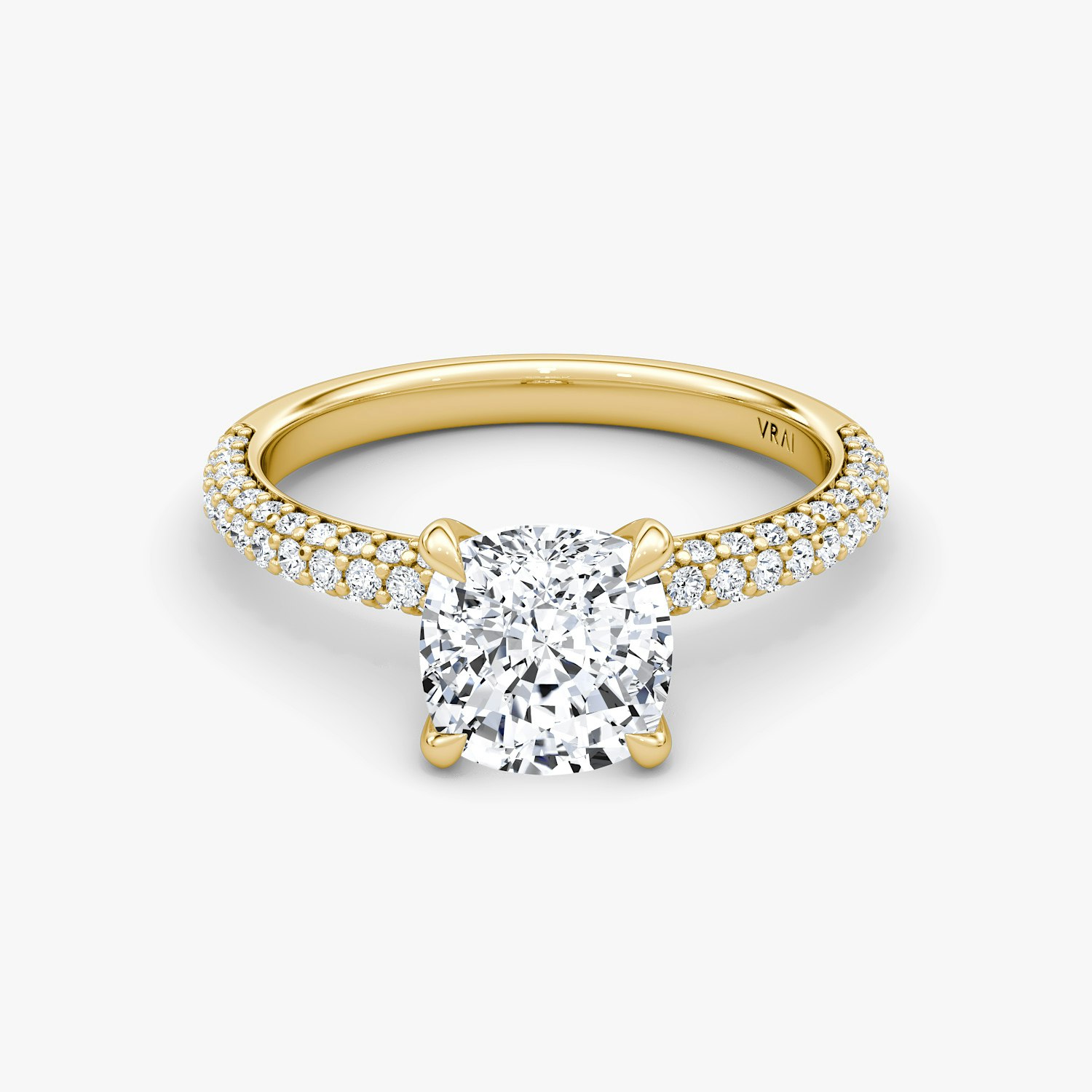 Pavé Dome Cushion Engagement Ring | 18k Yellow Gold Pave