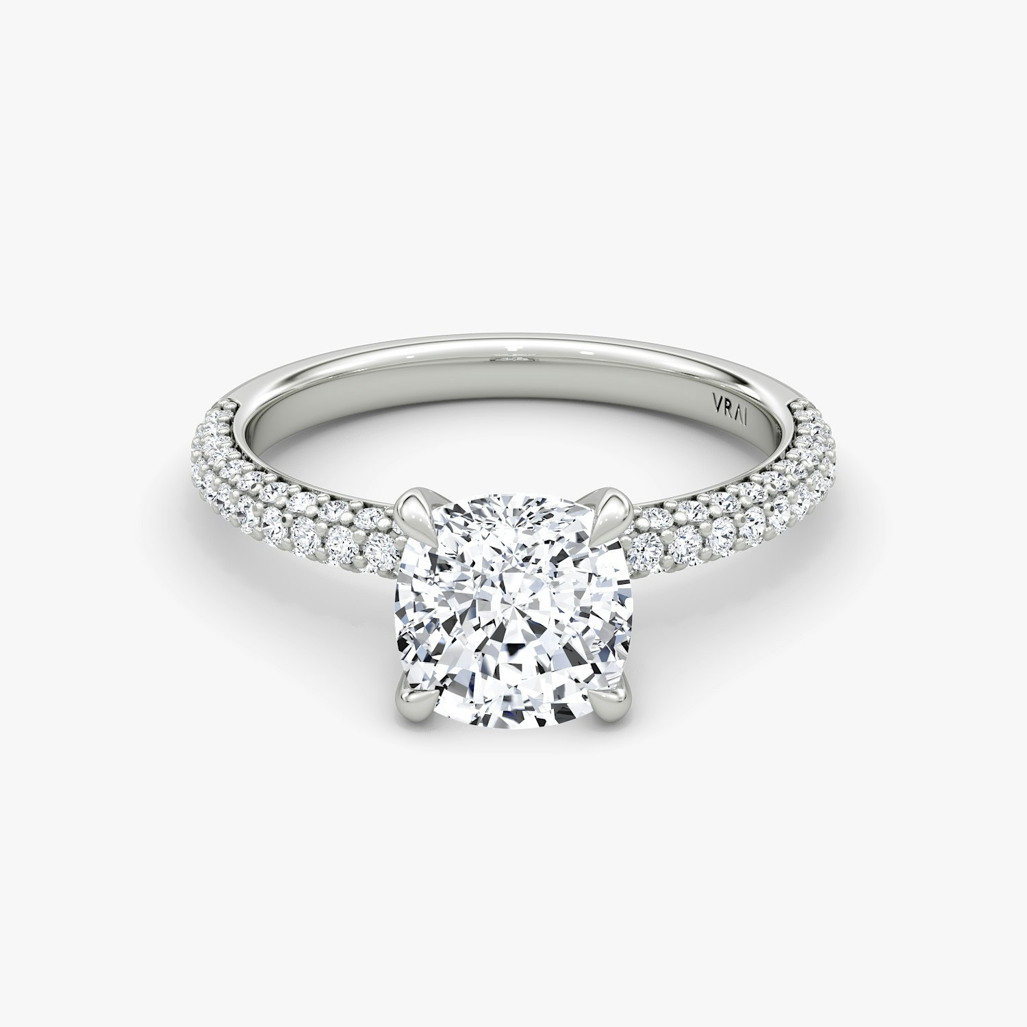 Pavé Dome Cushion Engagement Ring | 18k White Gold Pave