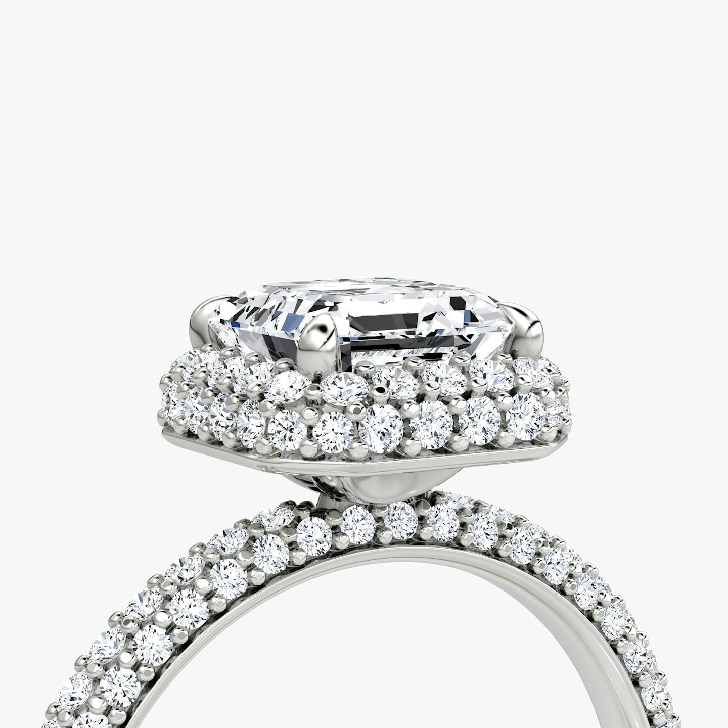 The Halo Dome | Asscher | Platinum | Band: Pavé | Diamond orientation: vertical | Carat weight: See full inventory
