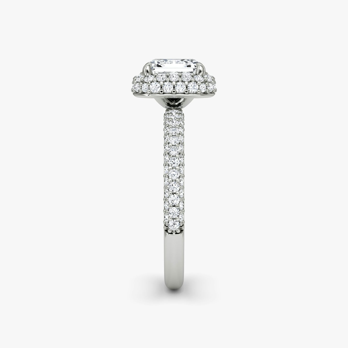 The Halo Dome | Asscher | Platinum | Band: Pavé | Diamond orientation: vertical | Carat weight: See full inventory