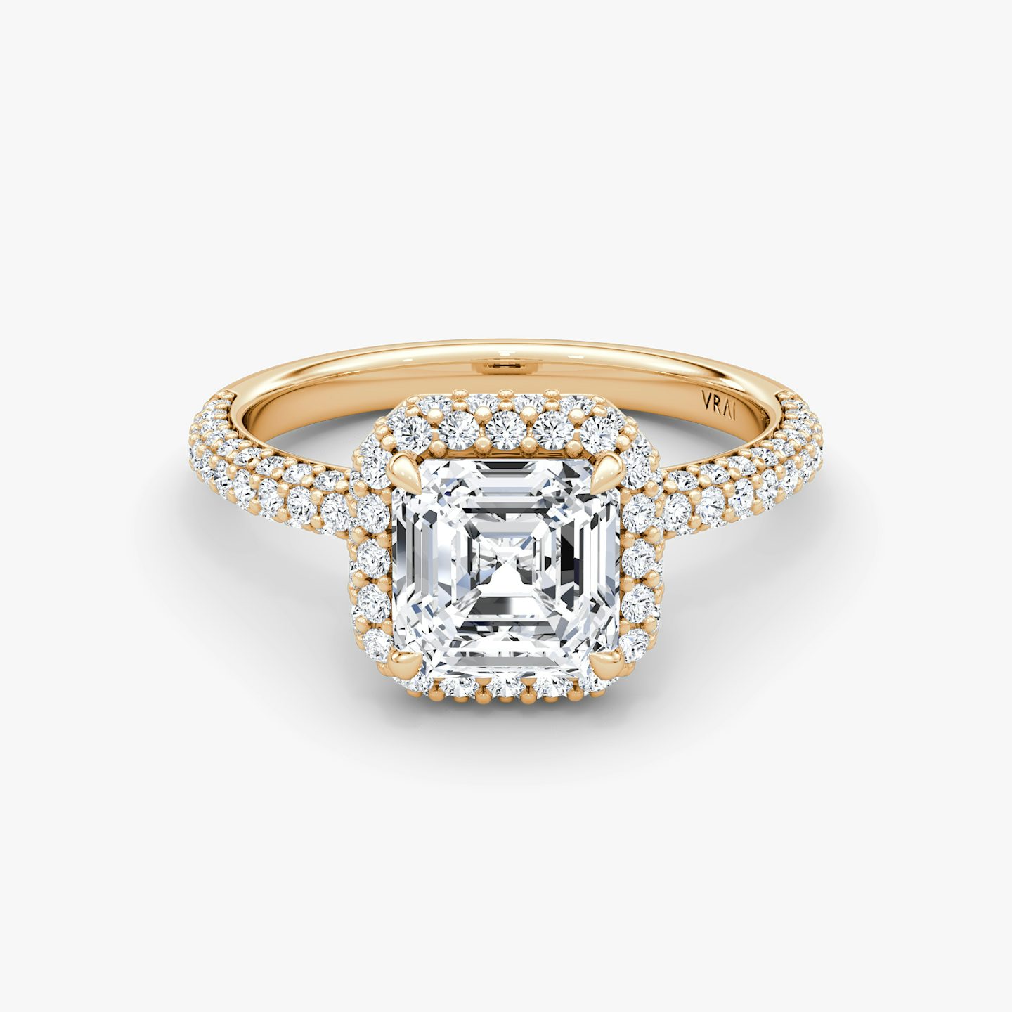 Anillo de compromiso Halo Dome | Asscher | 14k | Oro rosa de 14 quilates | Orientación de diamante: vertical | Peso en quilates: Ver stock total