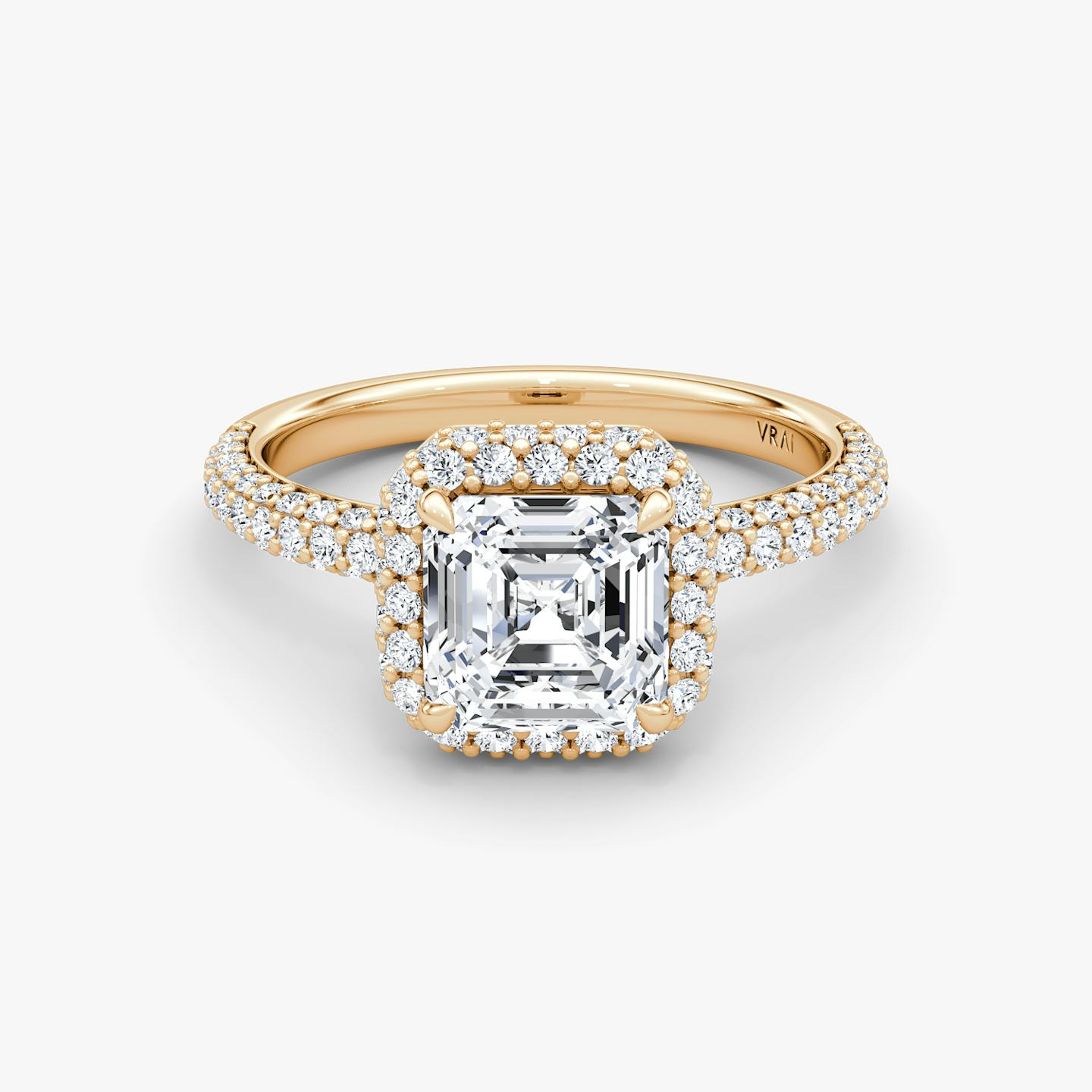Anillo de compromiso Halo Dome | Asscher | 14k | Oro rosa de 14 quilates | Orientación de diamante: vertical | Peso en quilates: Ver stock total
