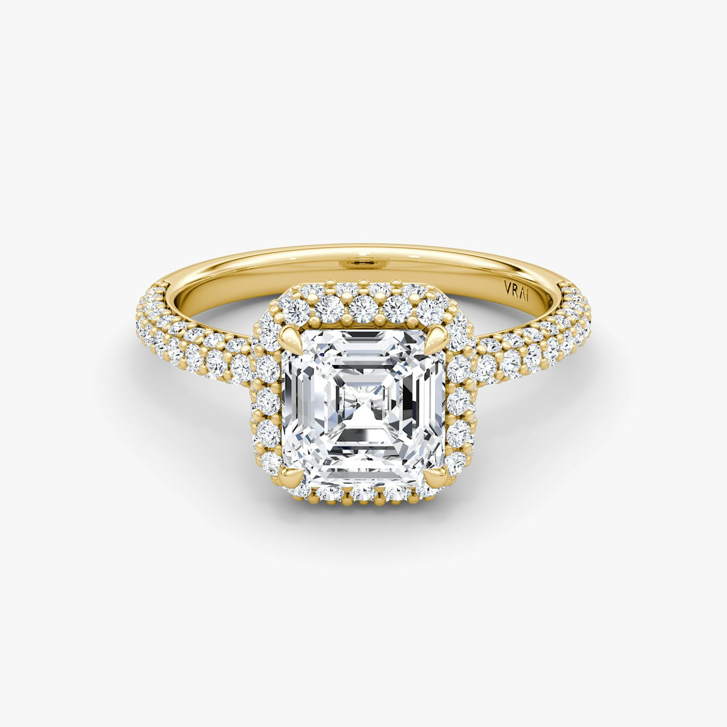 Bague de fiançailles Halo Dome | Asscher | 18k | Or jaune 18 carats | Orientation du diamant: vertical | Poids en carats: Voir le stock total