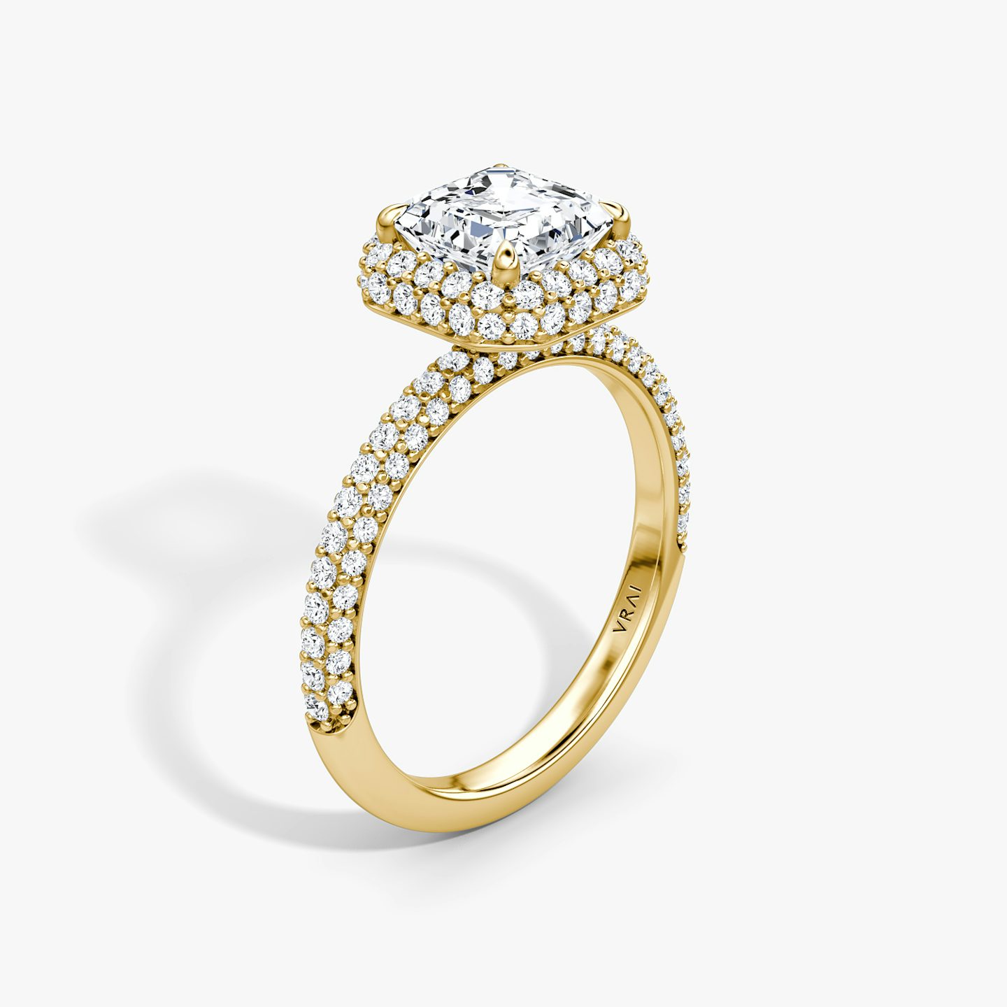 The Halo Dome | Asscher | 18k | 18k Yellow Gold | Band: Pavé | Diamond orientation: vertical | Carat weight: See full inventory