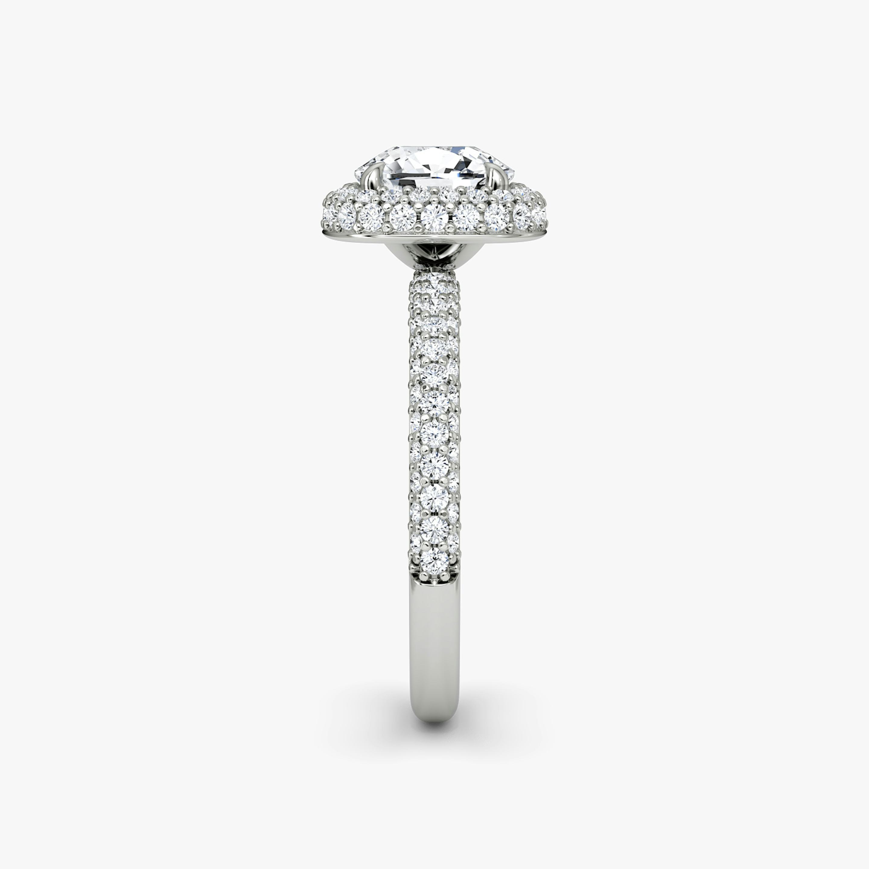 The Halo Dome | Pavé Cushion | Platinum | Diamond orientation: vertical | Carat weight: See full inventory