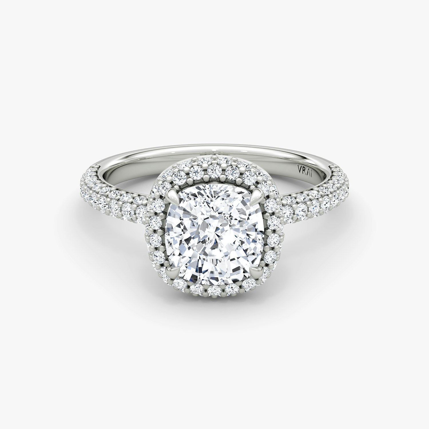 Halo Dome Cushion Engagement Ring | 18k White Gold
