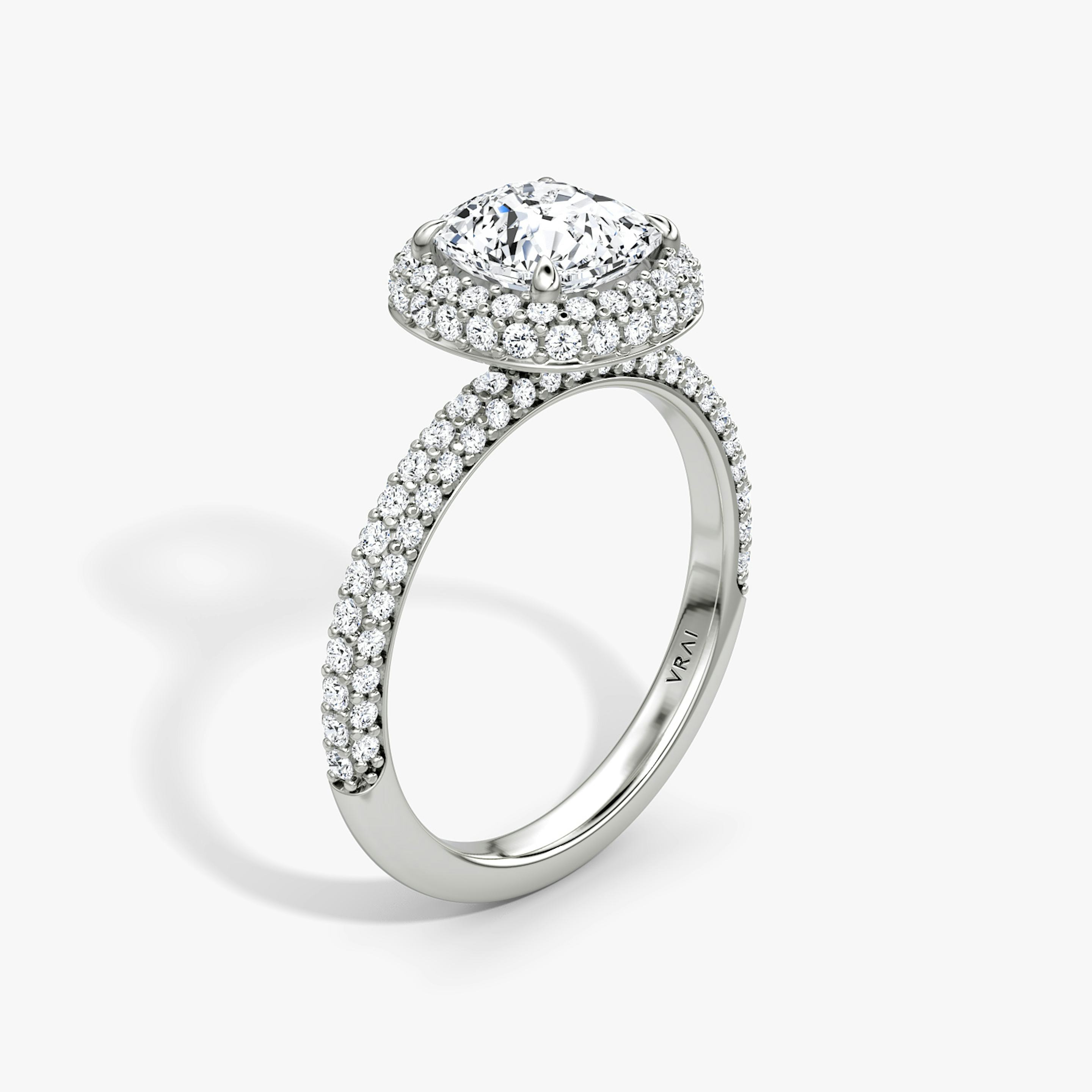 The Halo Dome | Pavé Cushion | Platinum | Diamond orientation: vertical | Carat weight: See full inventory