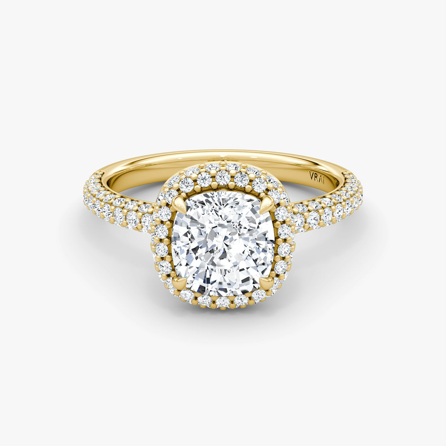 The Halo Dome | Pavé Cushion | 18k | 18k Yellow Gold | Band: Pavé | Diamond orientation: vertical | Carat weight: See full inventory