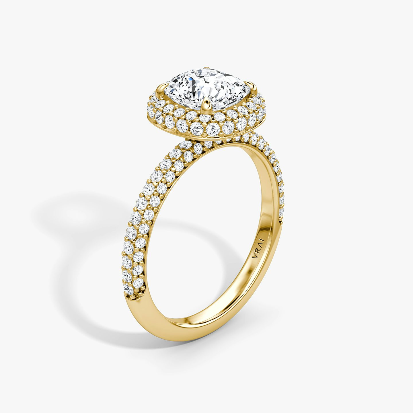 The Halo Dome | Pavé Cushion | 18k | 18k Yellow Gold | Band: Pavé | Diamond orientation: vertical | Carat weight: See full inventory