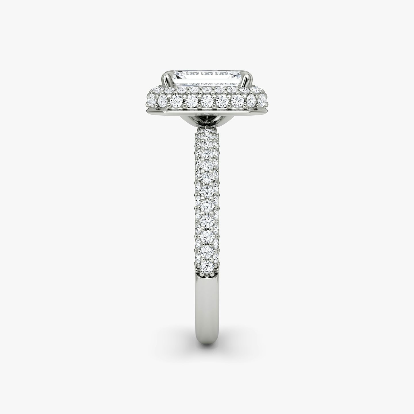The Halo Dome | Emerald | Platinum | Band: Pavé | Diamond orientation: vertical | Carat weight: See full inventory