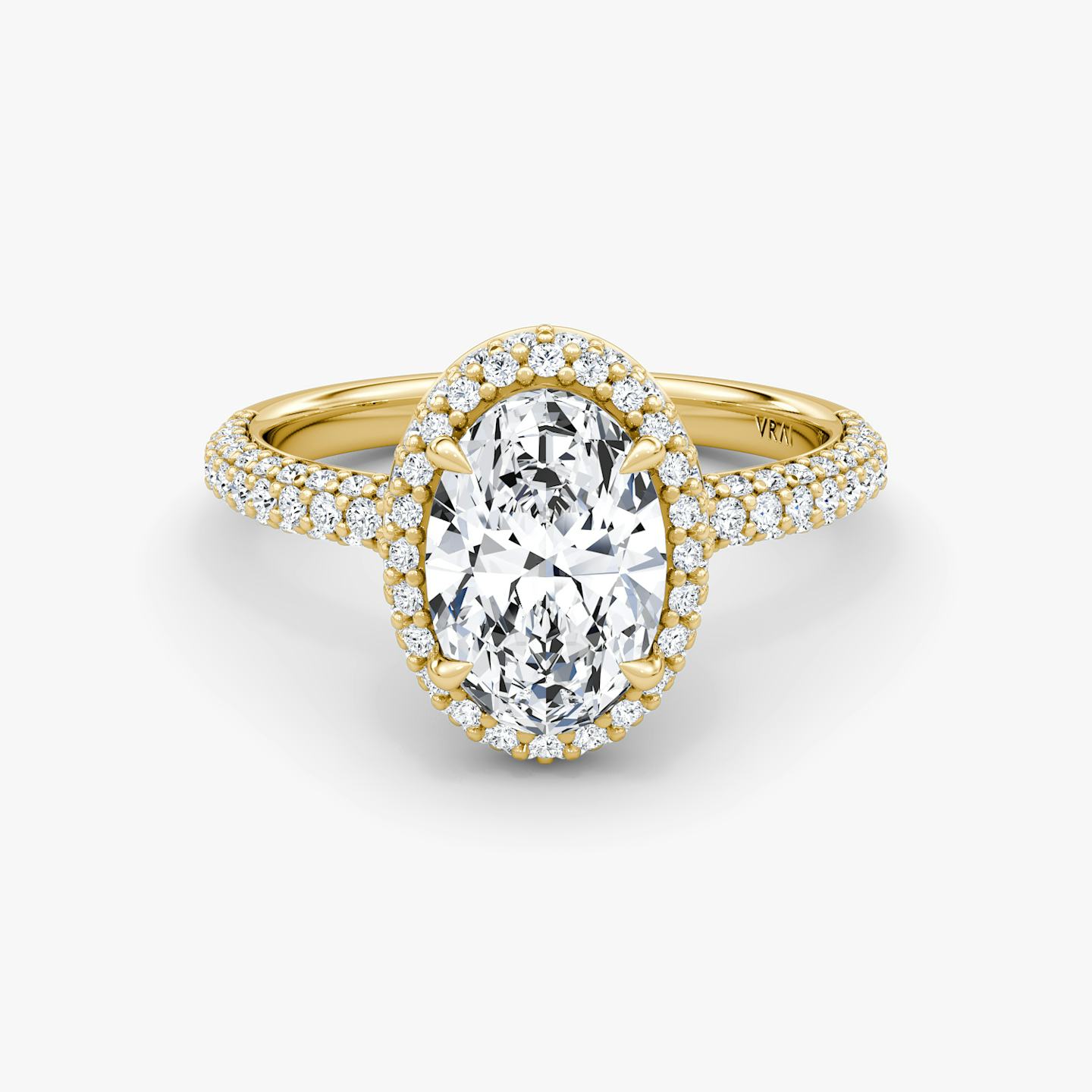 Bague de fiançailles Halo Dome | Ovale | 18k | Or jaune 18 carats | Orientation du diamant: vertical | Poids en carats: Voir le stock total
