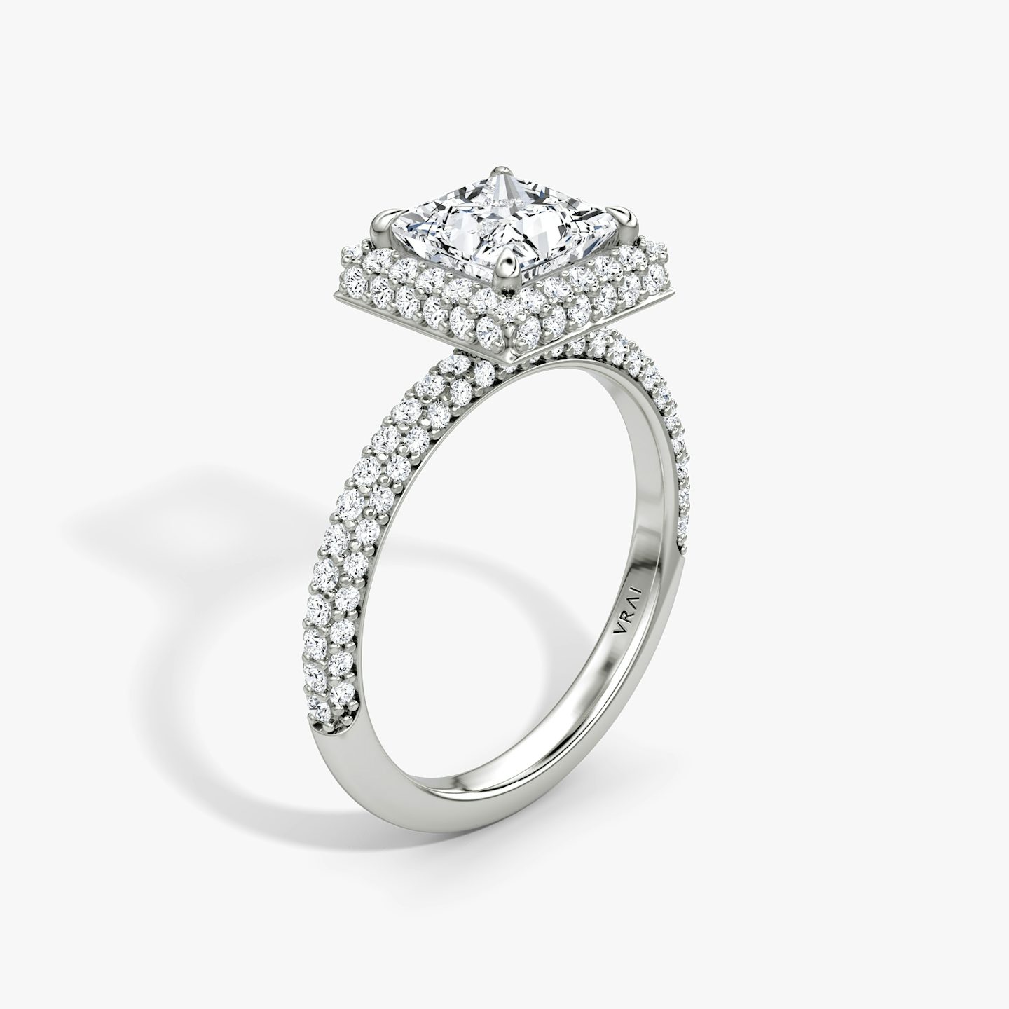 The Halo Dome | Princess | 18k | 18k White Gold | Band: Pavé | Diamond orientation: vertical | Carat weight: See full inventory