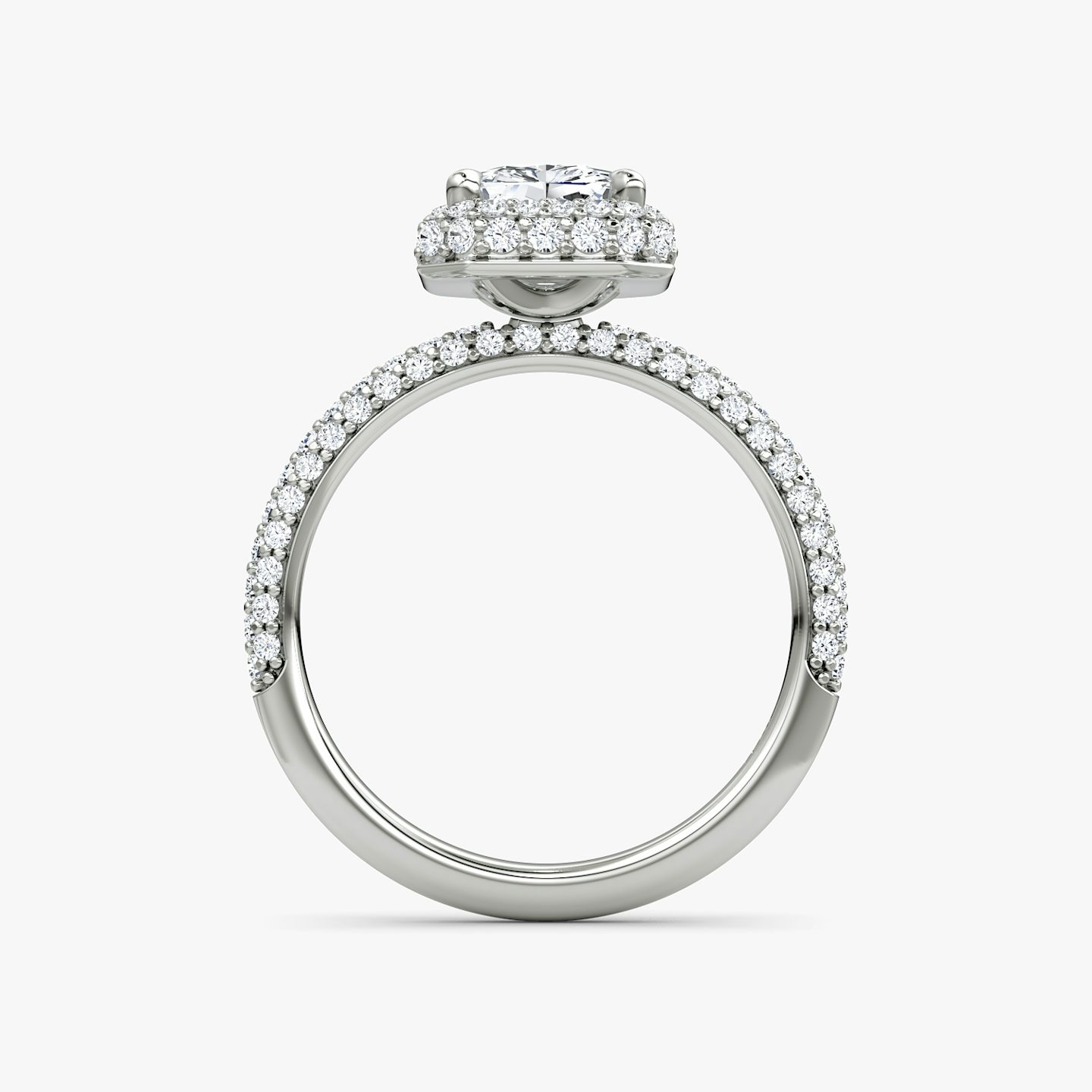 The Halo Dome | Radiant | Platinum | Band: Pavé | Diamond orientation: vertical | Carat weight: See full inventory