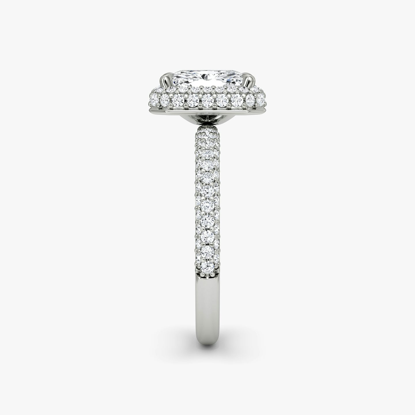 The Halo Dome | Radiant | 18k | 18k White Gold | Band: Pavé | Diamond orientation: vertical | Carat weight: See full inventory