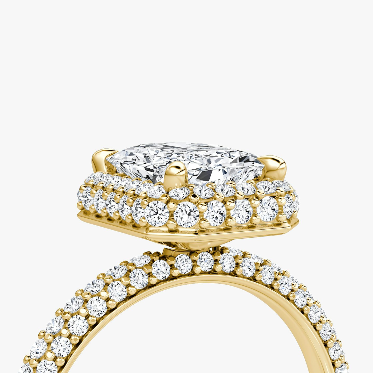The Halo Dome | Radiant | 18k | 18k Yellow Gold | Band: Pavé | Diamond orientation: vertical | Carat weight: See full inventory