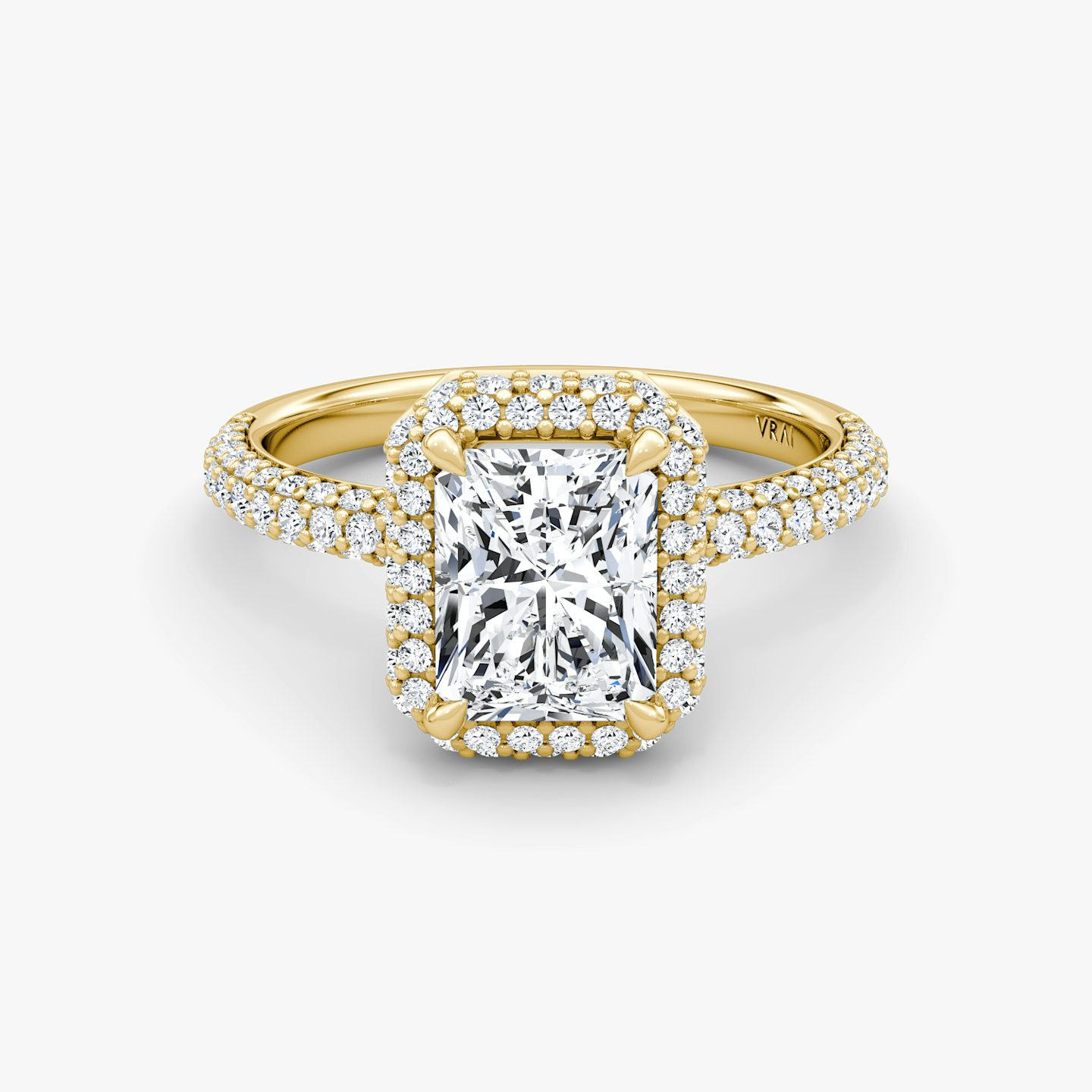 The Halo Dome | Radiant | 18k | 18k Yellow Gold | Band: Pavé | Diamond orientation: vertical | Carat weight: See full inventory