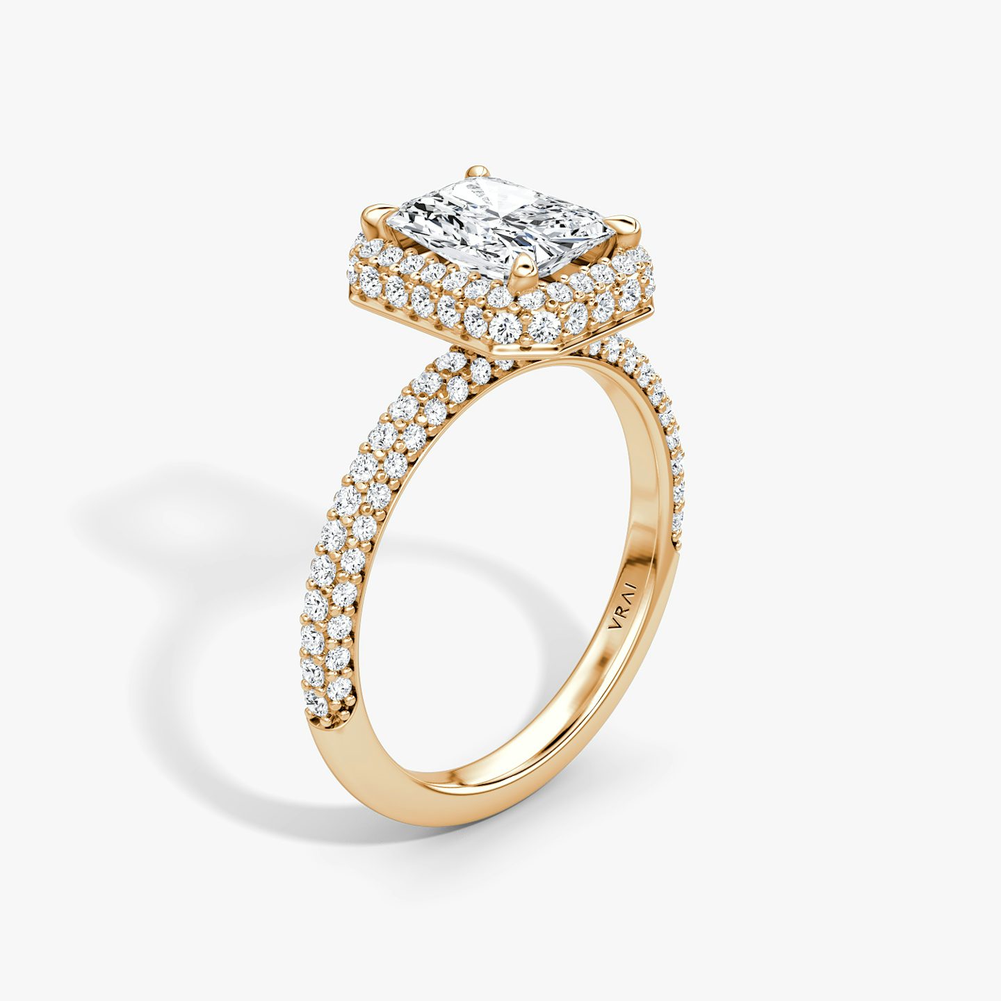 The Halo Dome | Radiant | 14k | 14k Rose Gold | Band: Pavé | Diamond orientation: vertical | Carat weight: See full inventory