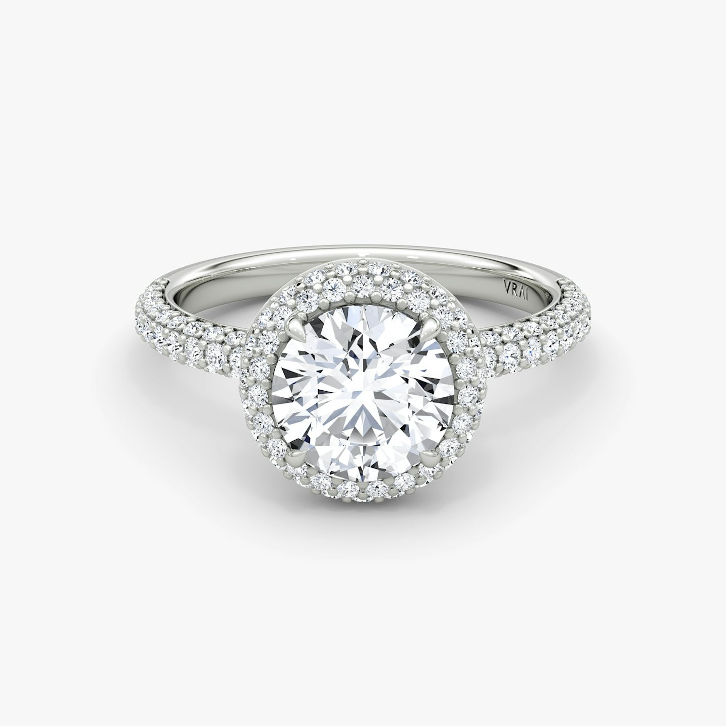 The Halo Dome | Round Brilliant | Platinum | Carat weight: See full inventory | Diamond orientation: vertical