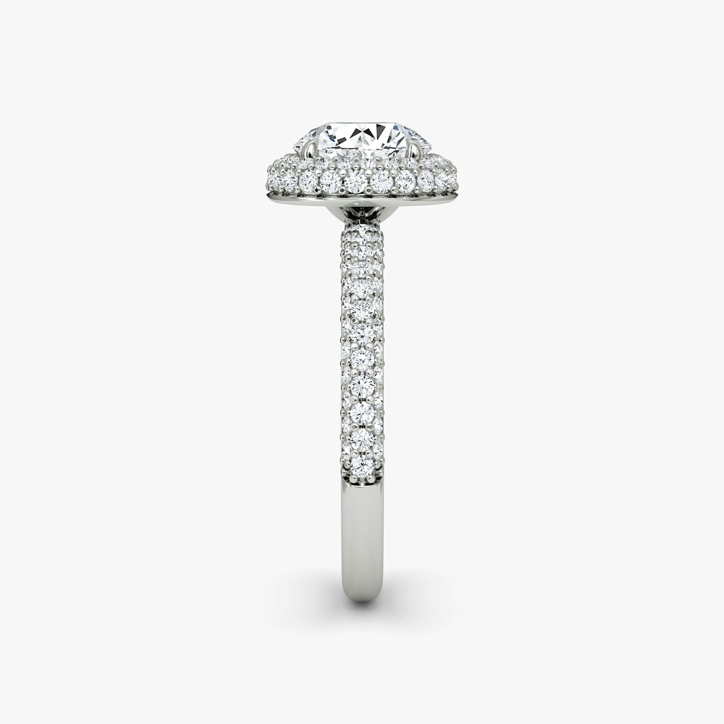 Bague de fiançailles Halo Dome | Rond Brillant | 18k | Or blanc 18 carats | Poids en carats: 2 | Orientation du diamant: vertical