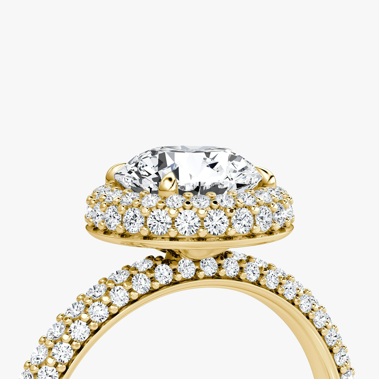 Bague de fiançailles Halo Dome | Rond Brillant | 18k | Or jaune 18 carats | Poids en carats: 1½ | Orientation du diamant: vertical