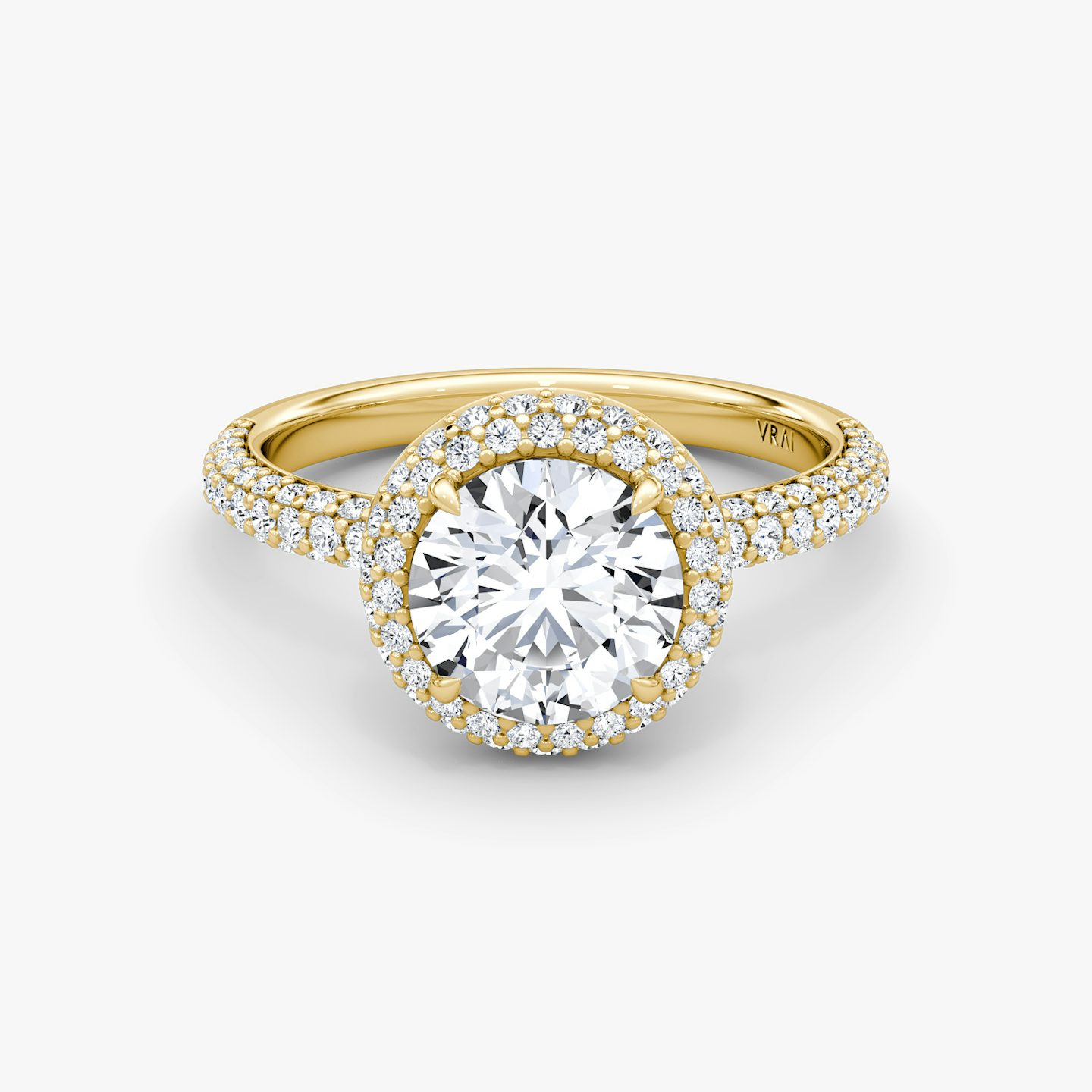 The Halo Dome | Round Brilliant | 18k | 18k Yellow Gold | Band: Pavé | Carat weight: See full inventory | Diamond orientation: vertical