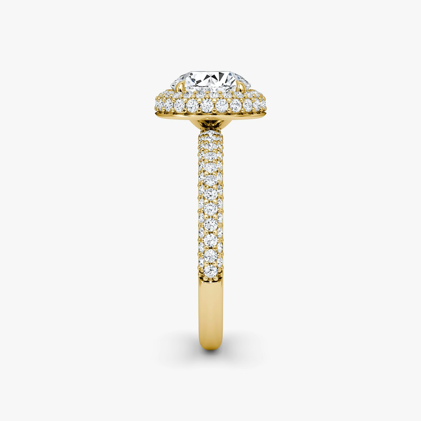The Halo Dome | Round Brilliant | 18k | 18k Yellow Gold | Band: Pavé | Carat weight: 1½ | Diamond orientation: vertical