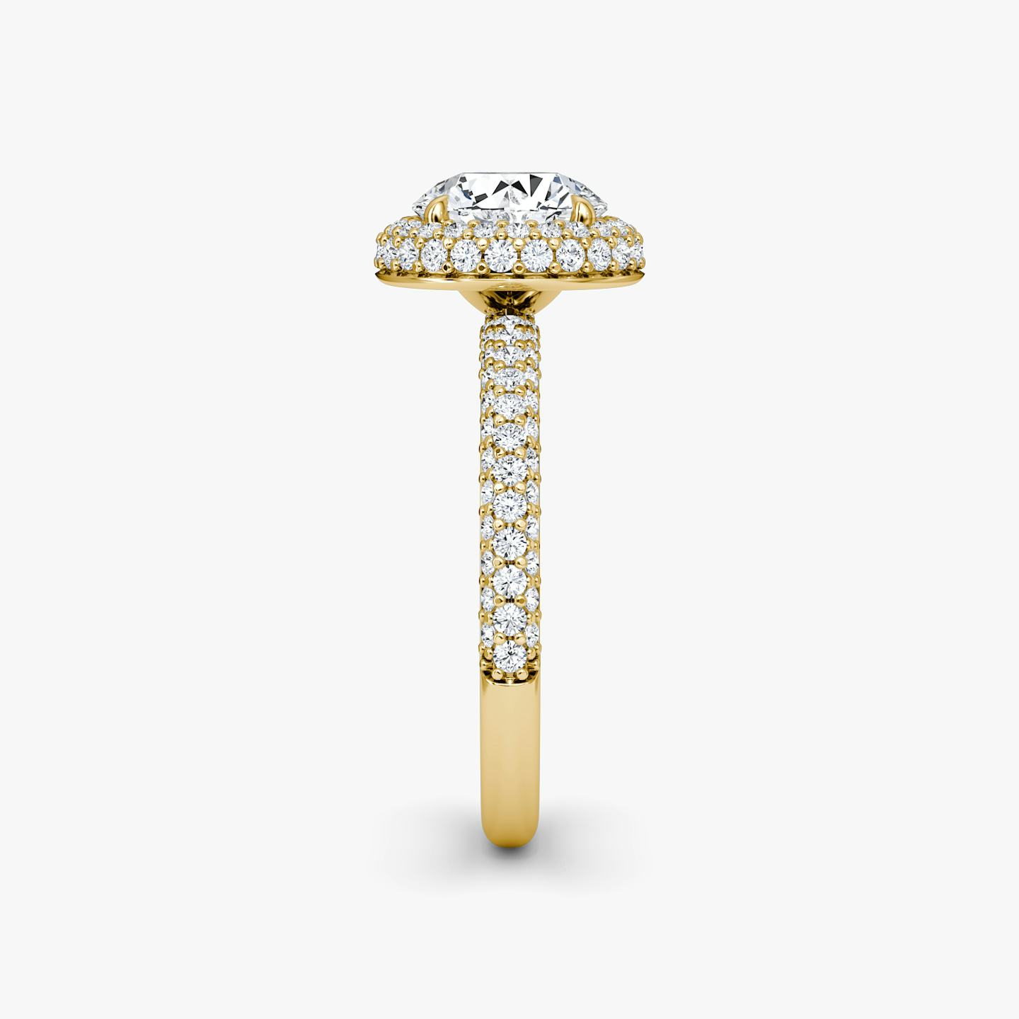 Bague de fiançailles Halo Dome | Rond Brillant | 18k | Or jaune 18 carats | Poids en carats: 1 | Orientation du diamant: vertical